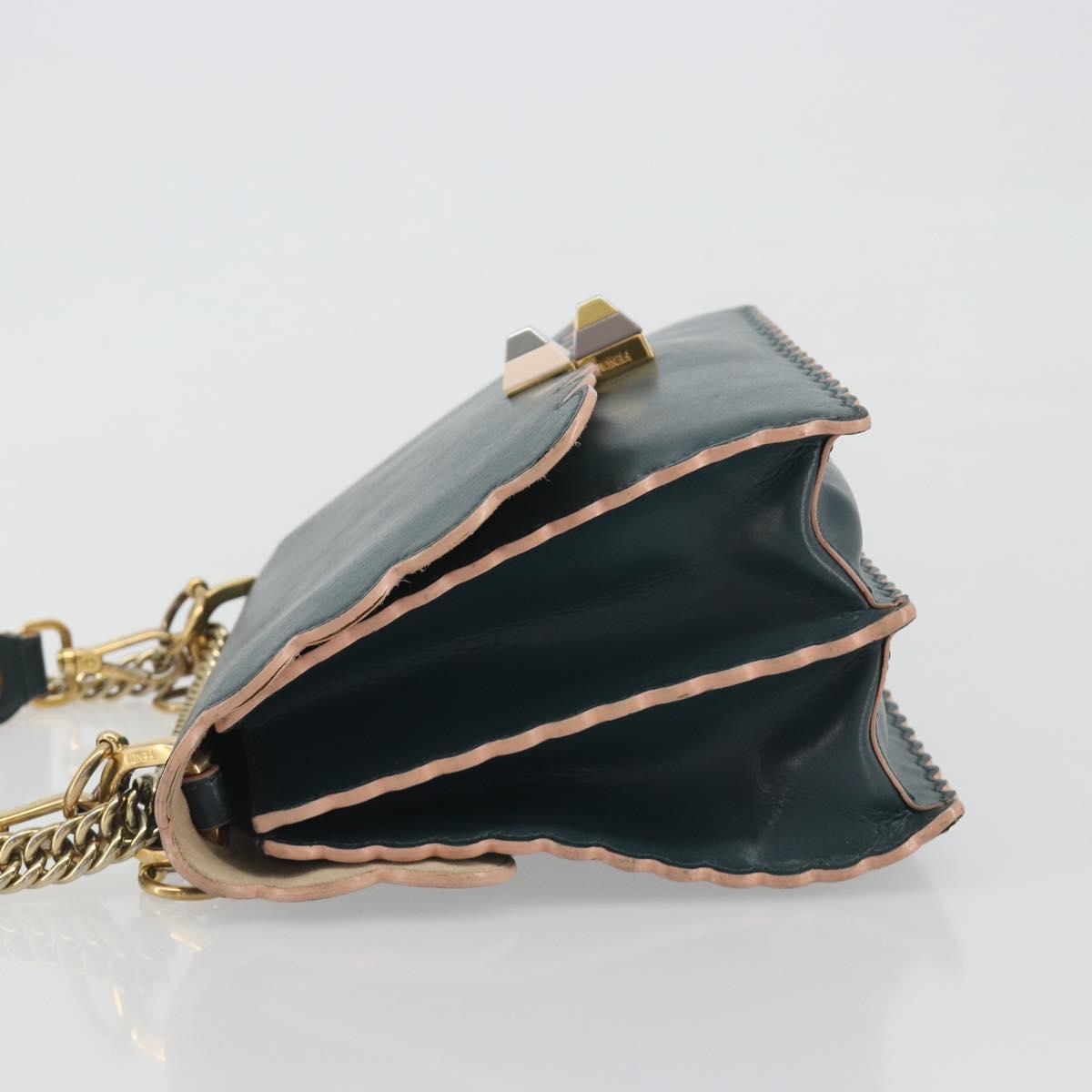 FENDI Canay Chain Shoulder Bag Leather 2way Green Gold Tone 8BT283 Auth 198639
