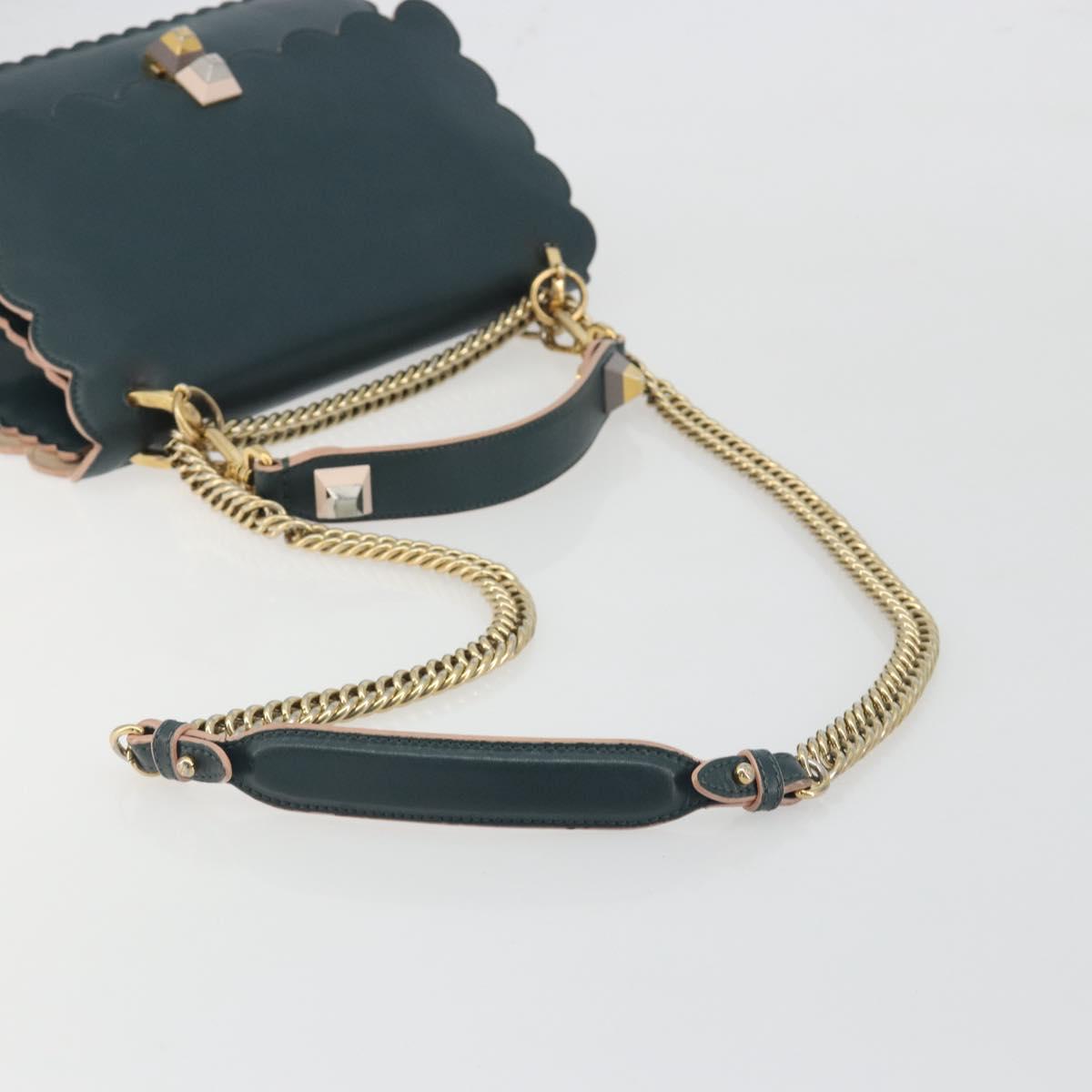 FENDI Canay Chain Shoulder Bag Leather 2way Green Gold Tone 8BT283 Auth 198639