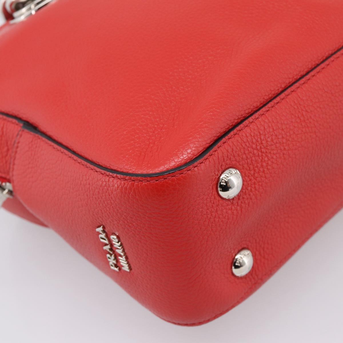 PRADA Chain Hand Bag Leather Red Silver Auth 198640V