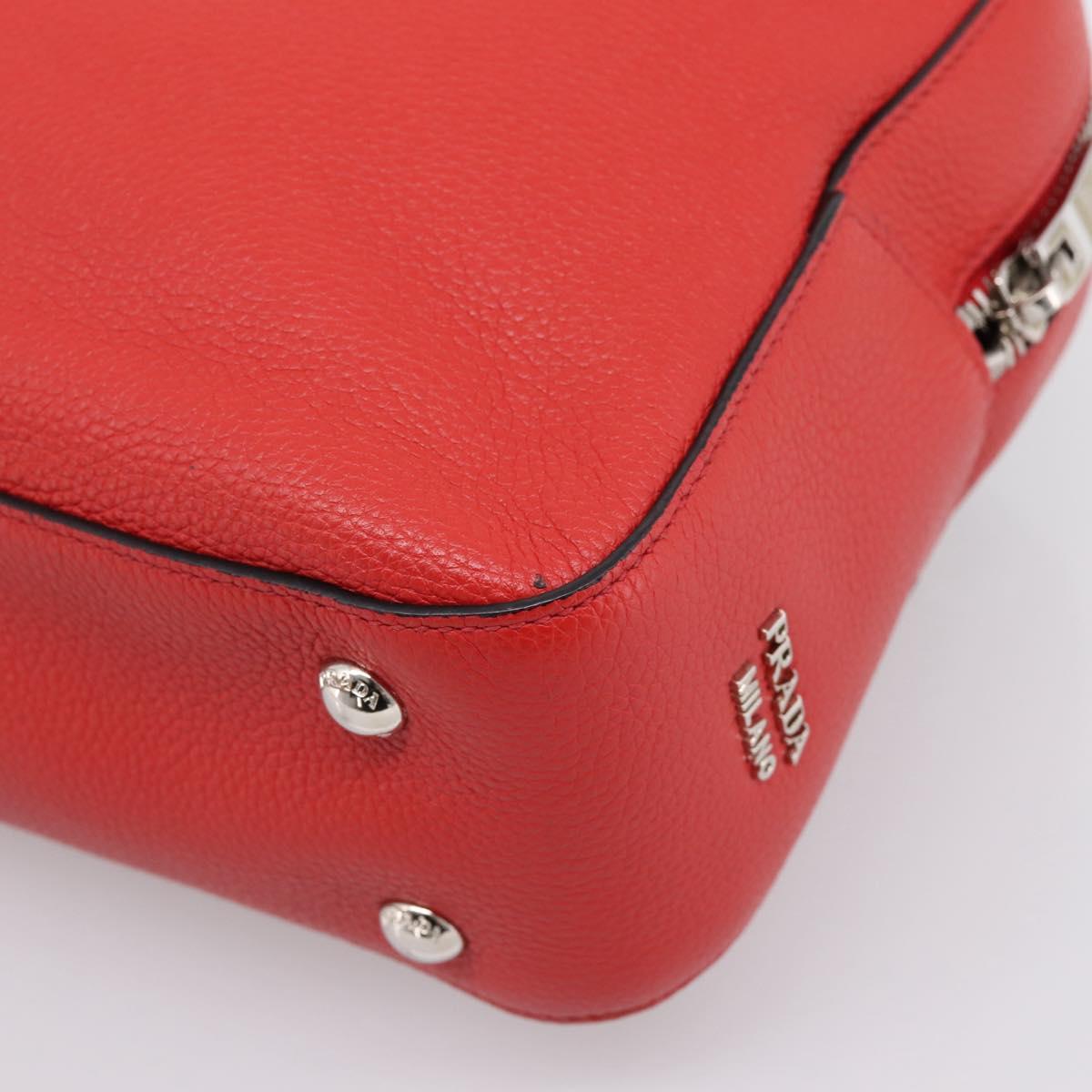 PRADA Chain Hand Bag Leather Red Silver Auth 198640V