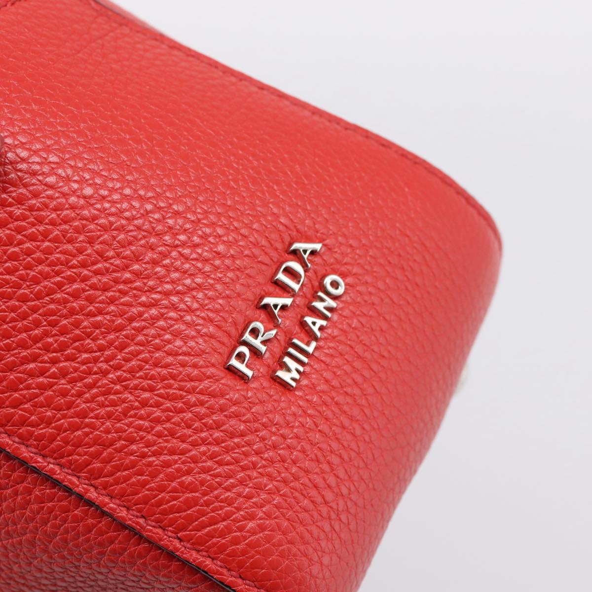 PRADA Chain Hand Bag Leather Red Silver Auth 198640V