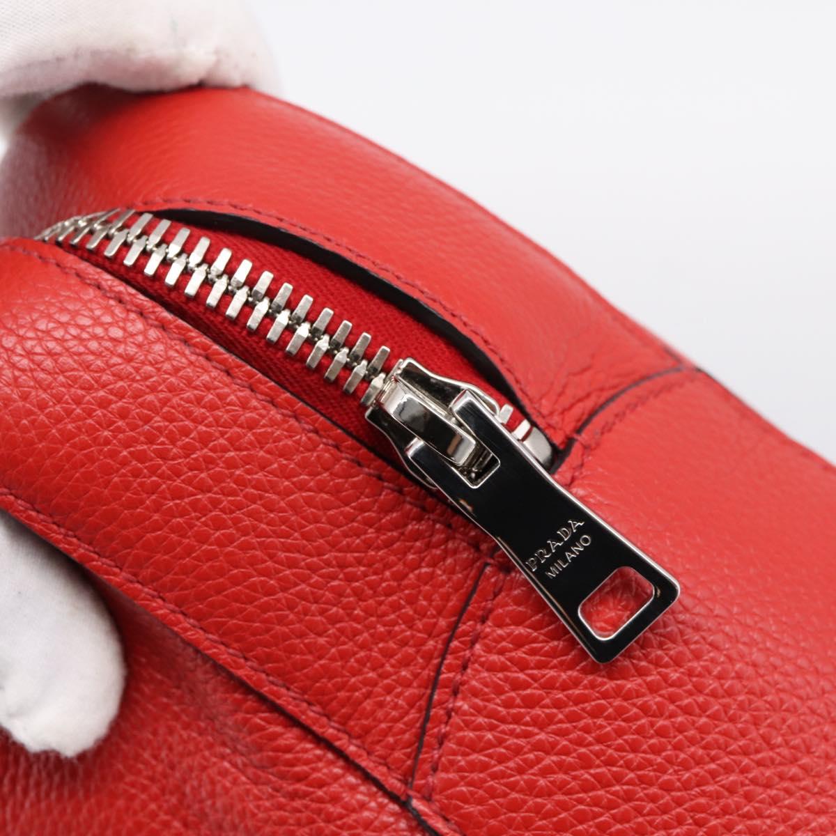 PRADA Chain Hand Bag Leather Red Silver Auth 198640V