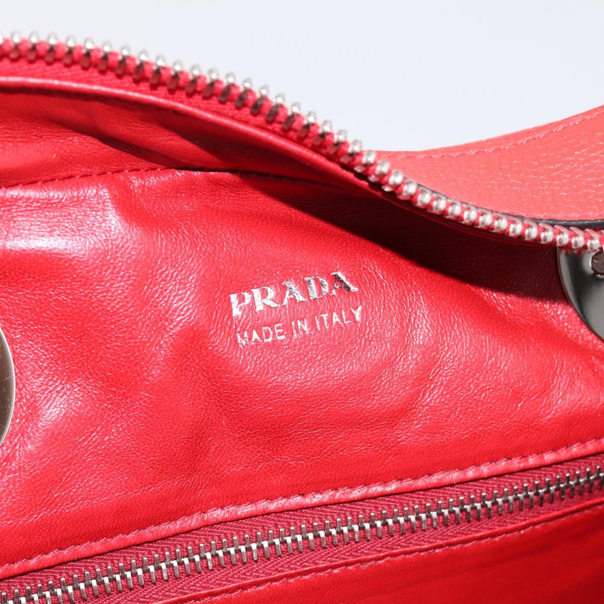 PRADA Chain Hand Bag Leather Red Silver Auth 198640V