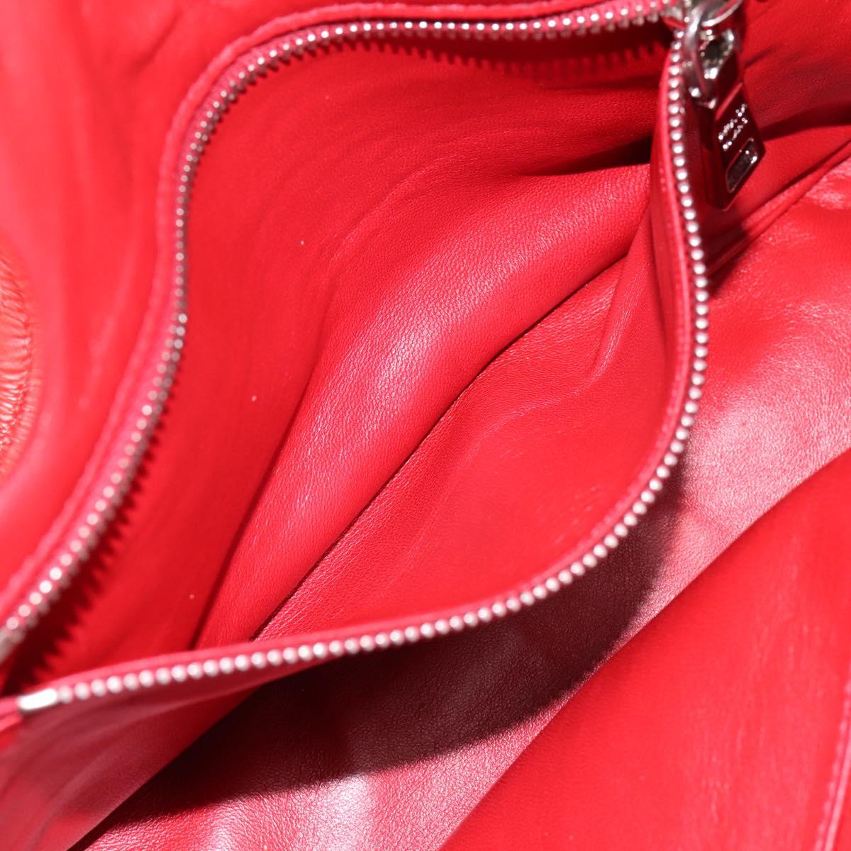 PRADA Chain Hand Bag Leather Red Silver Auth 198640V
