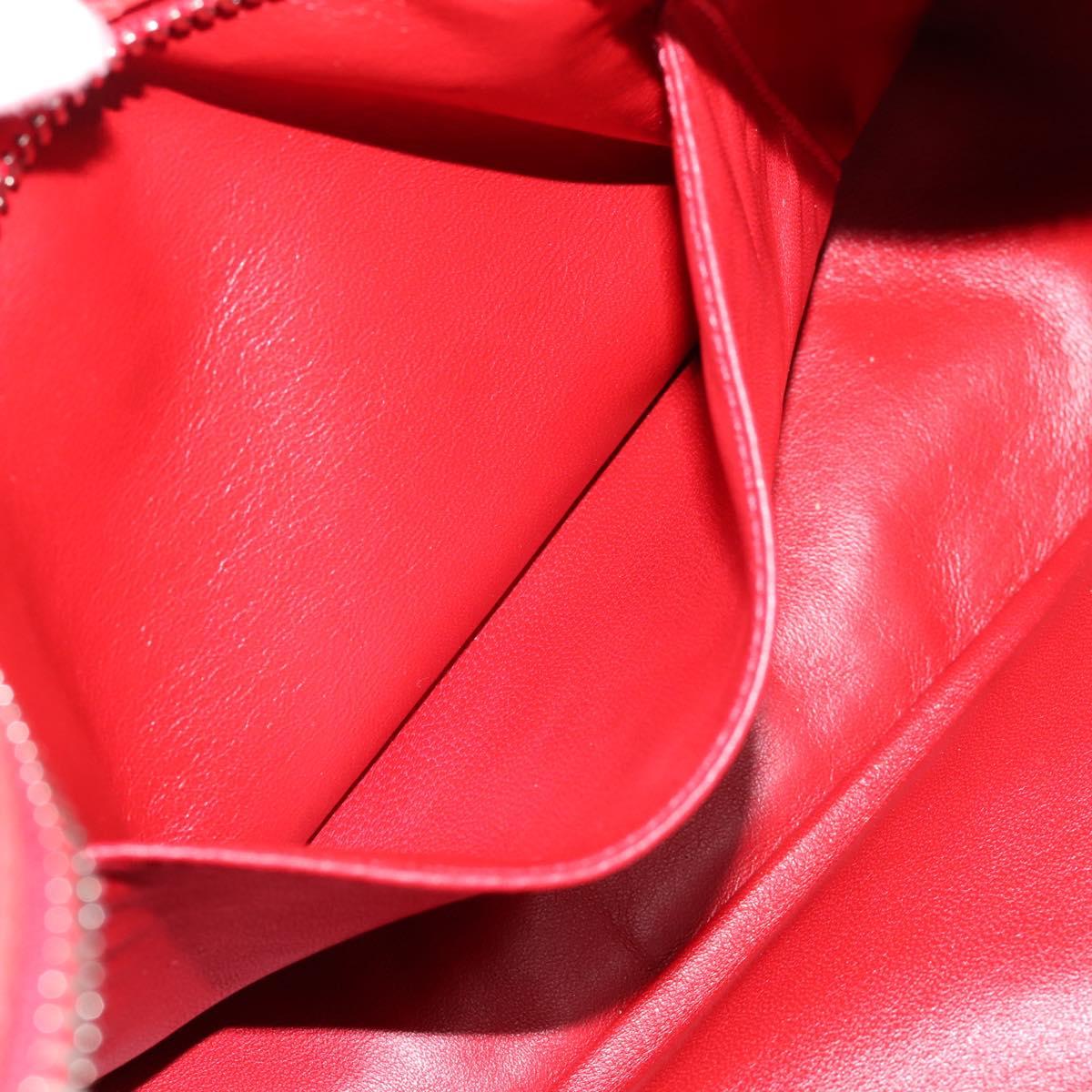 PRADA Chain Hand Bag Leather Red Silver Auth 198640V