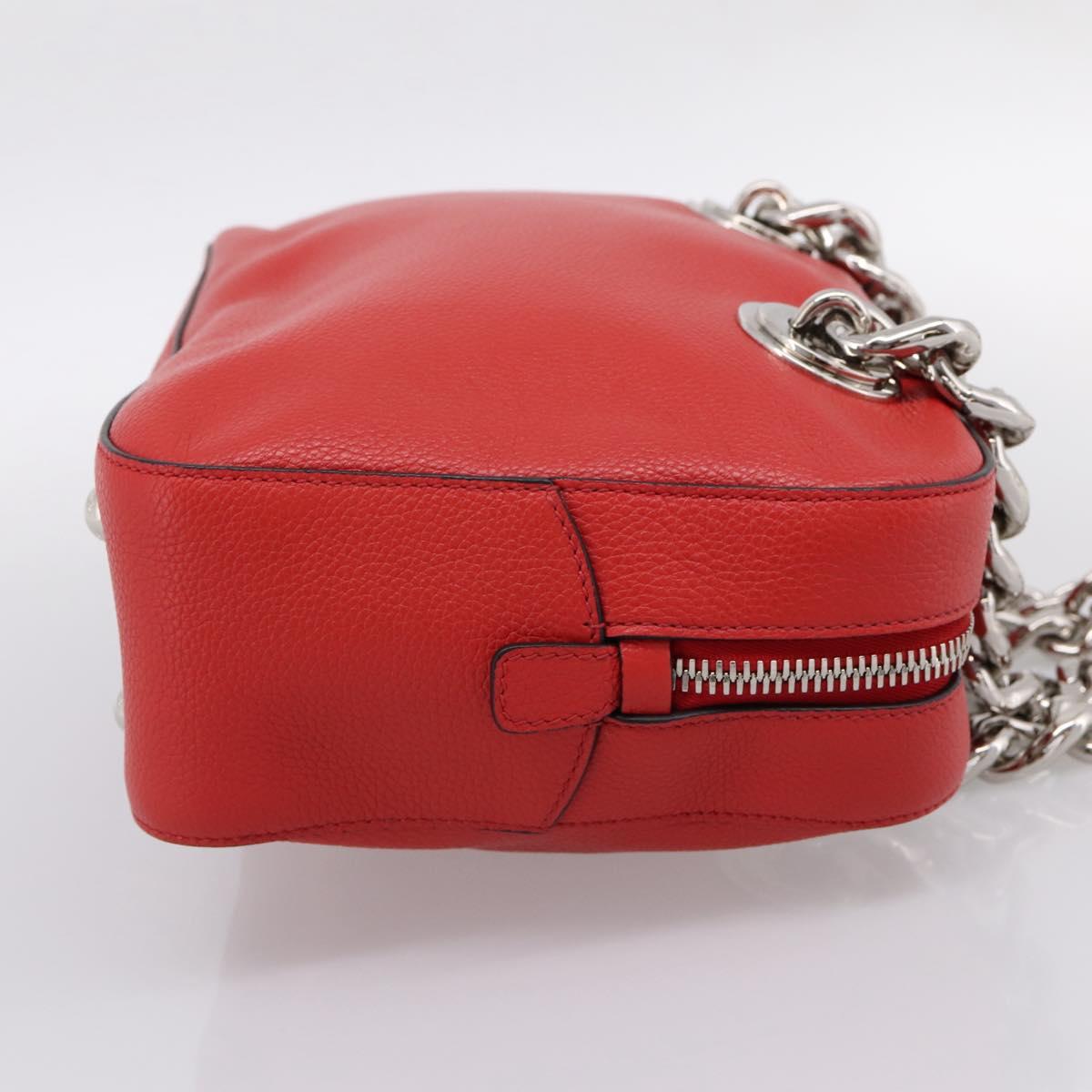PRADA Chain Hand Bag Leather Red Silver Auth 198640V