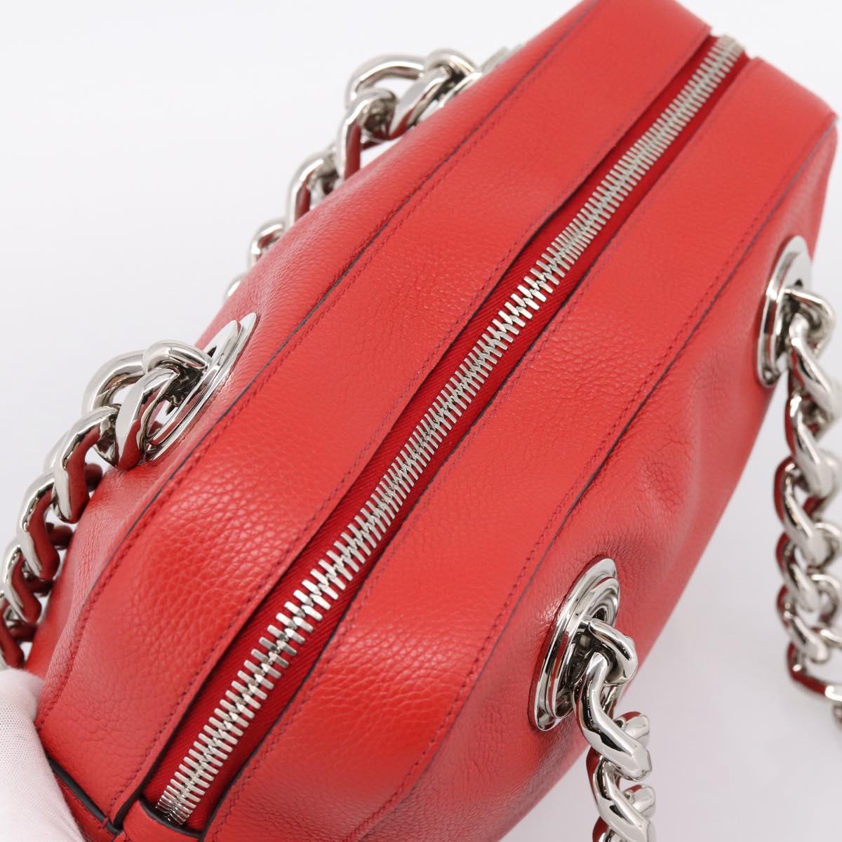 PRADA Chain Hand Bag Leather Red Silver Auth 198640V