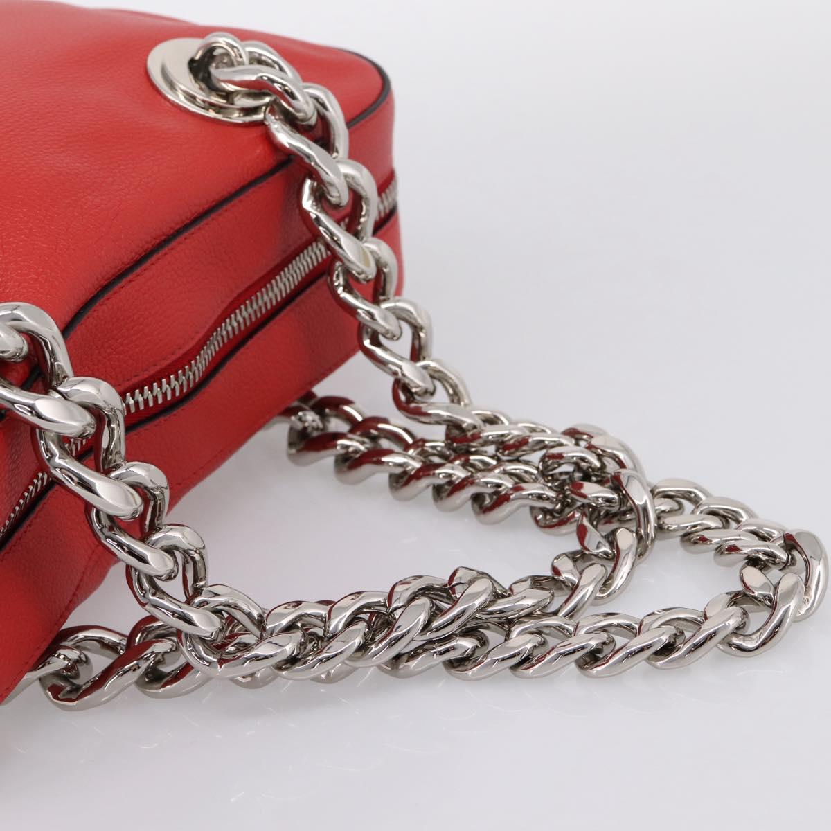 PRADA Chain Hand Bag Leather Red Silver Auth 198640V