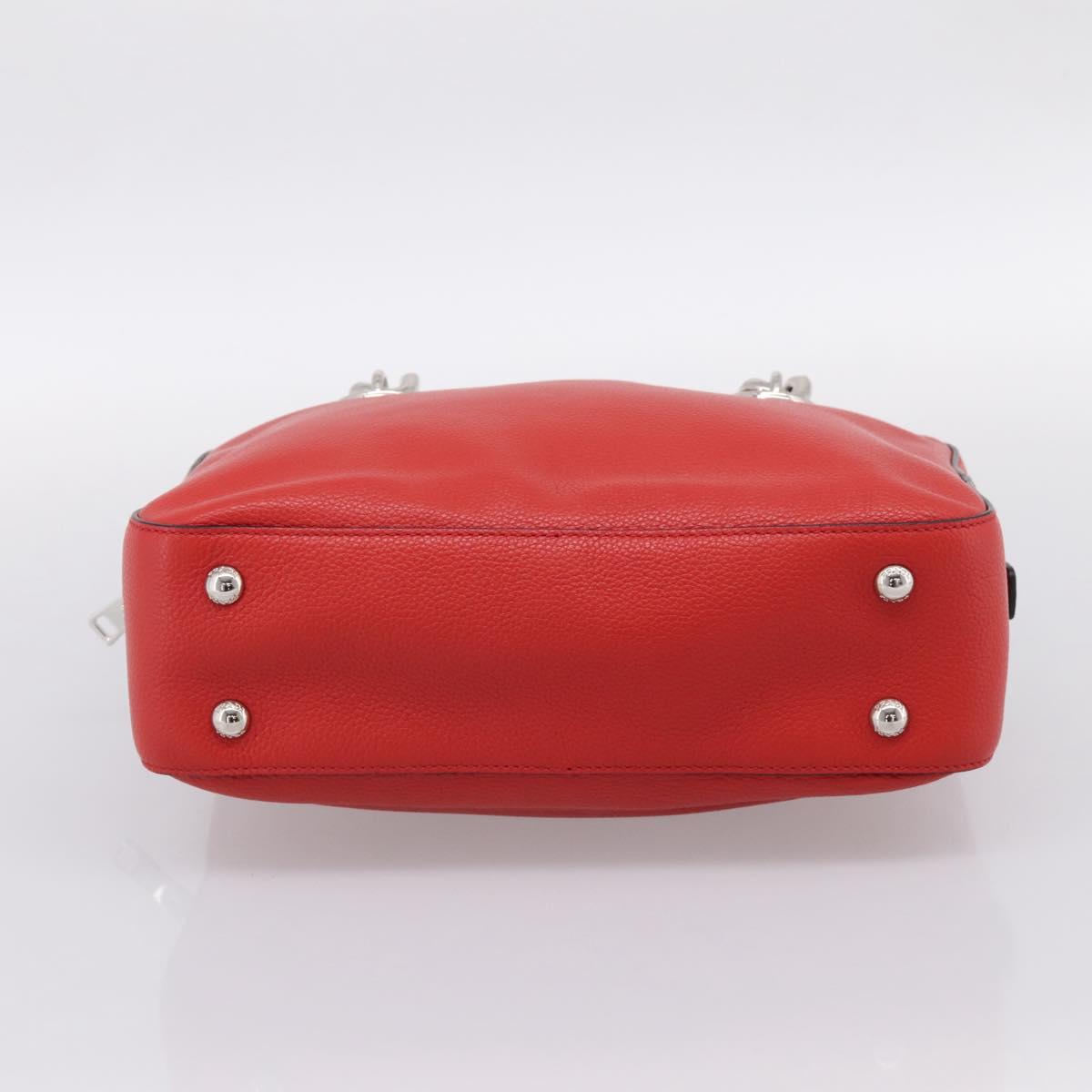 PRADA Chain Hand Bag Leather Red Silver Auth 198640V