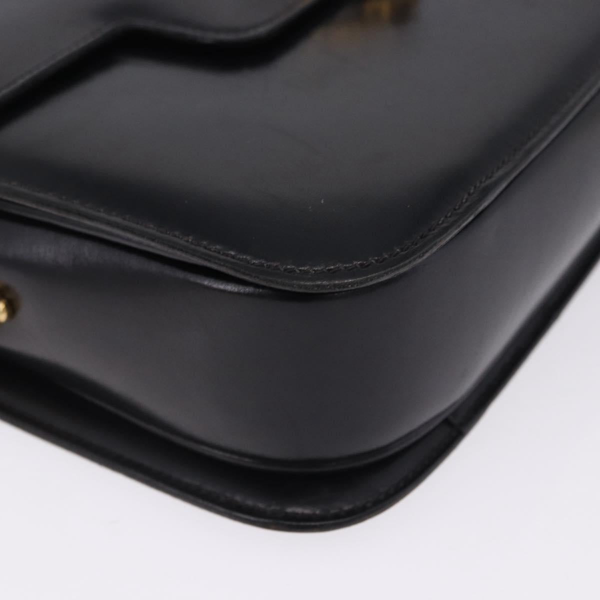CELINE Horse Carriage Shoulder Bag Leather Black Gold Tone Auth 198641