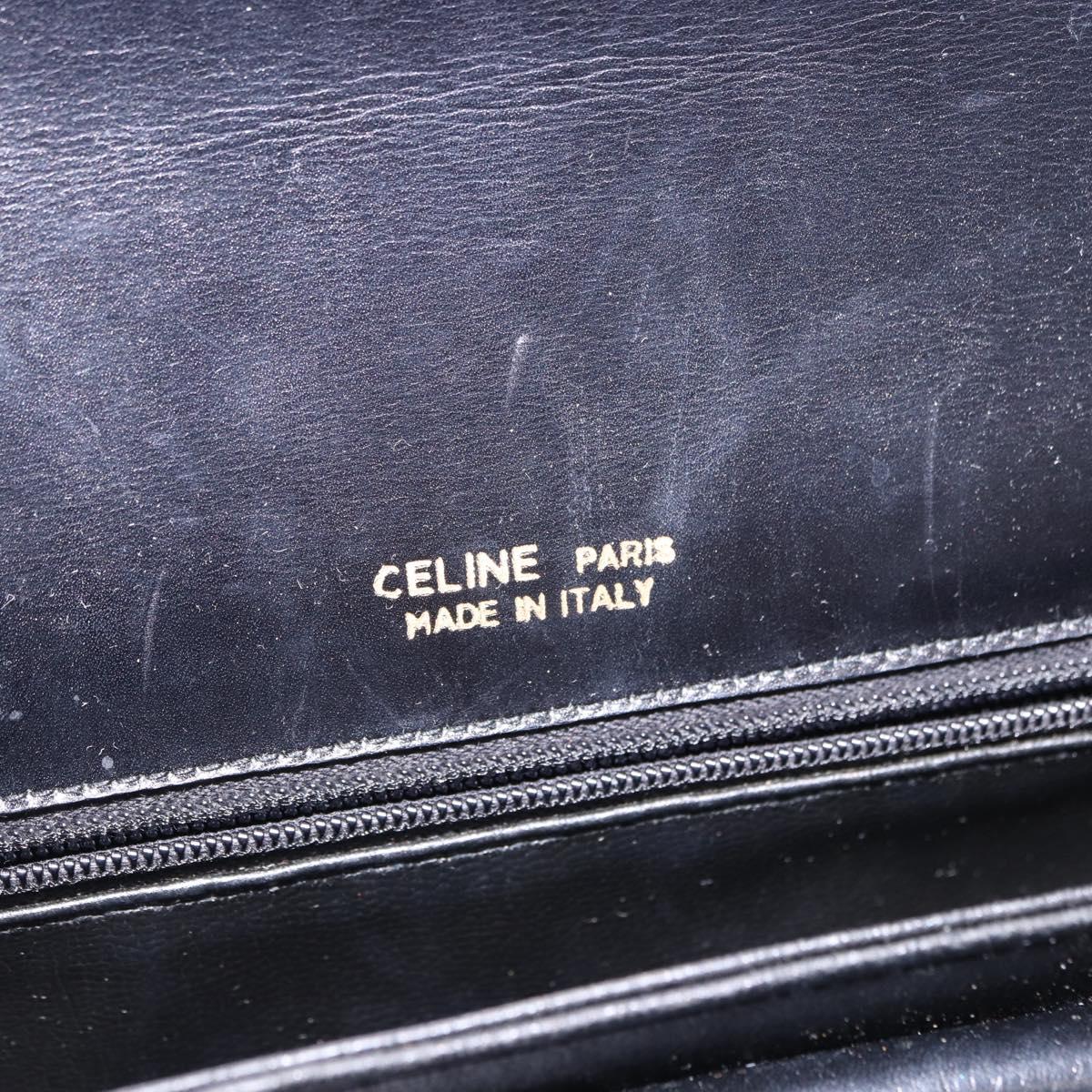 CELINE Horse Carriage Shoulder Bag Leather Black Gold Tone Auth 198641