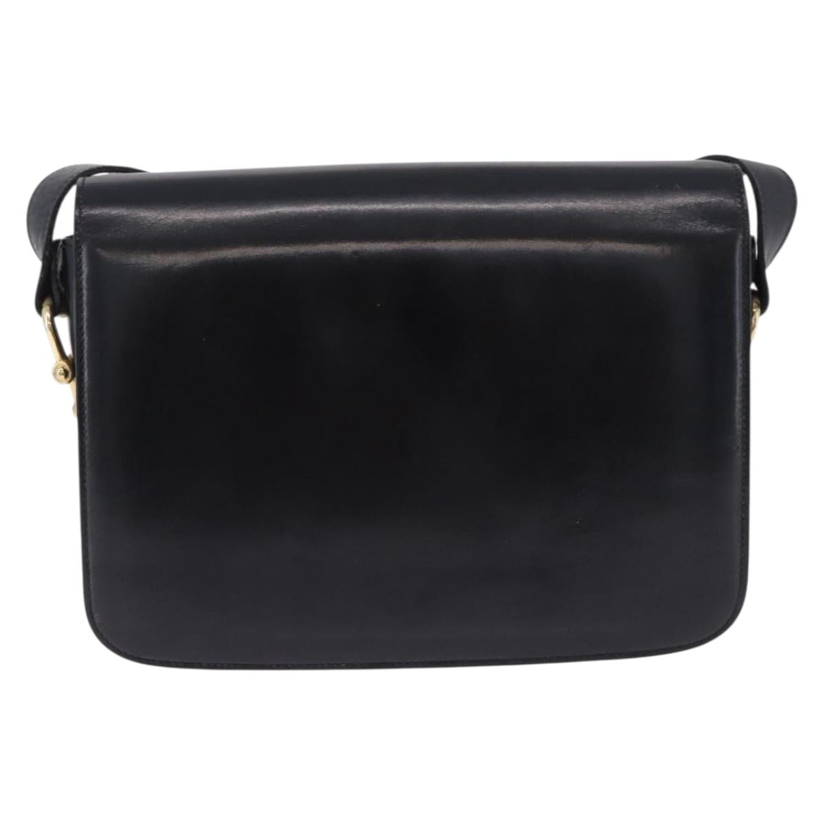 CELINE Horse Carriage Shoulder Bag Leather Black Gold Tone Auth 198641