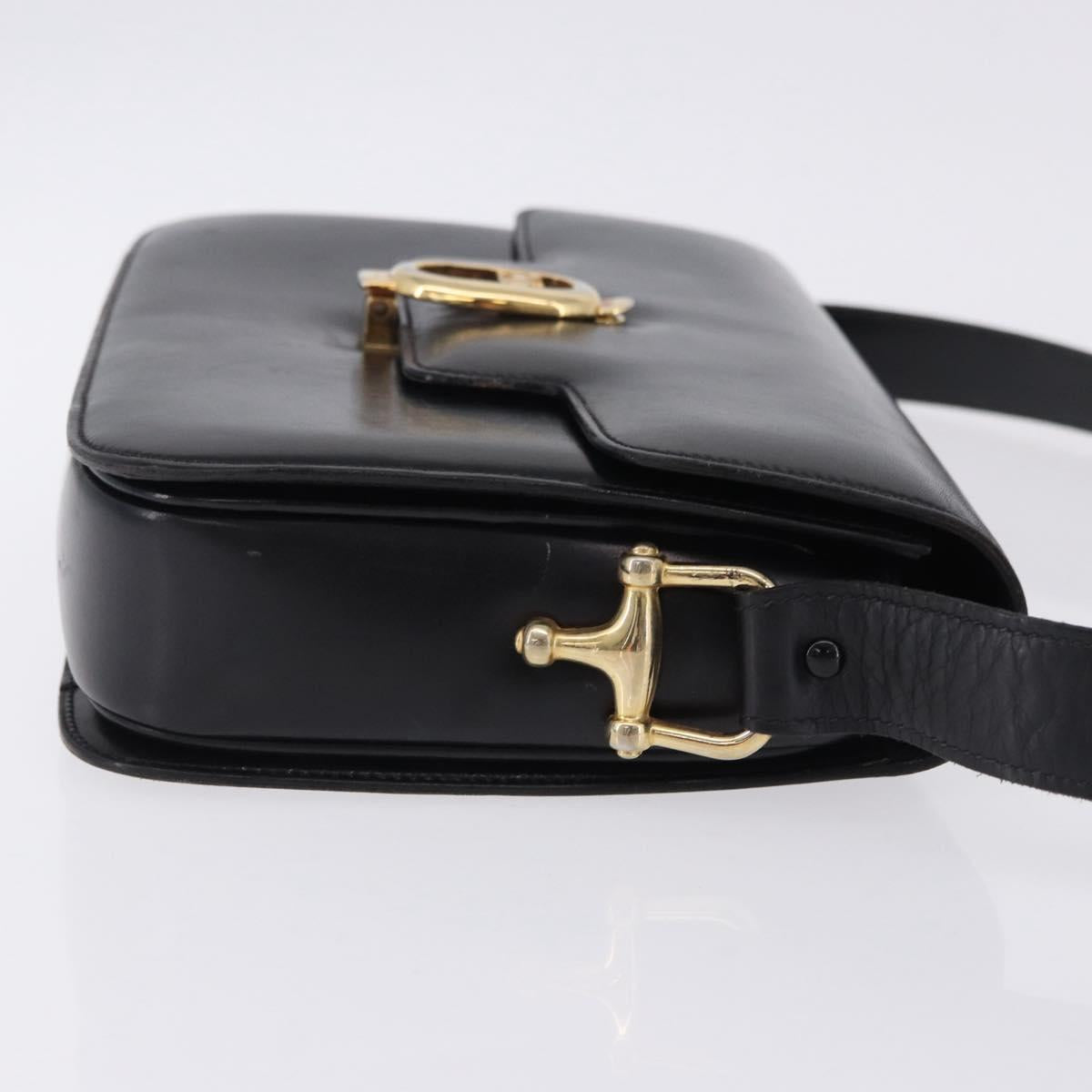 CELINE Horse Carriage Shoulder Bag Leather Black Gold Tone Auth 198641