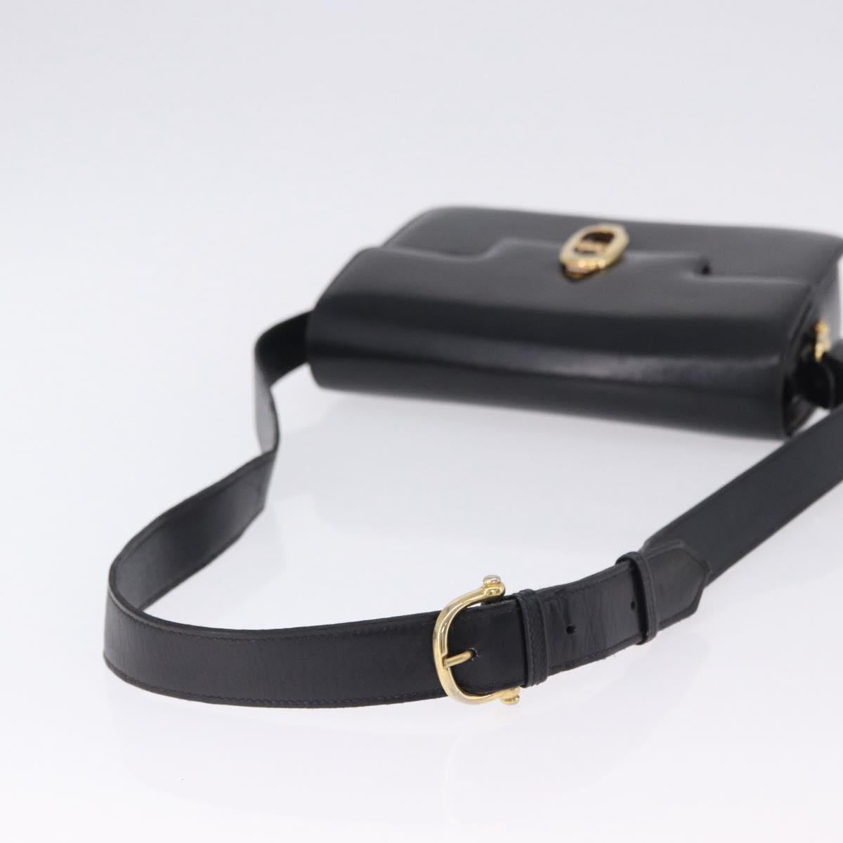 CELINE Horse Carriage Shoulder Bag Leather Black Gold Tone Auth 198641