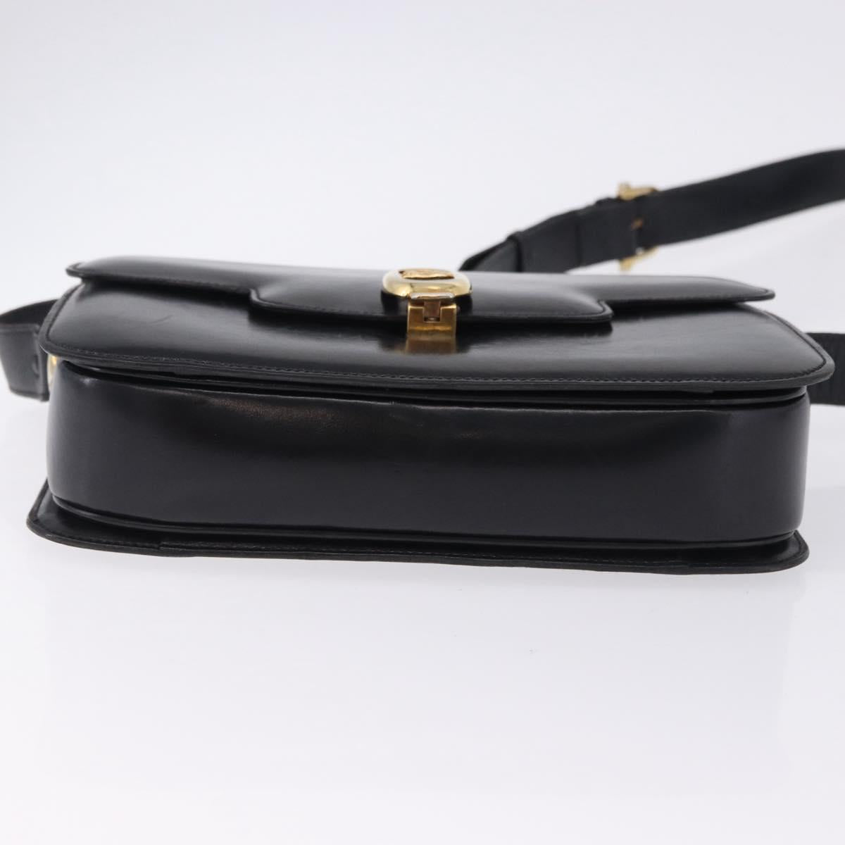 CELINE Horse Carriage Shoulder Bag Leather Black Gold Tone Auth 198641