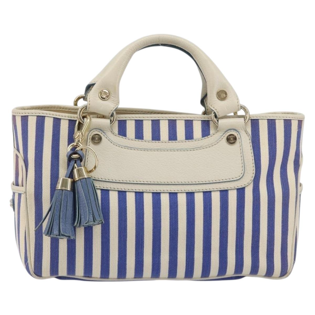 CELINE Boogie Bag Canvas Navy Gold Tone Auth 198642A
