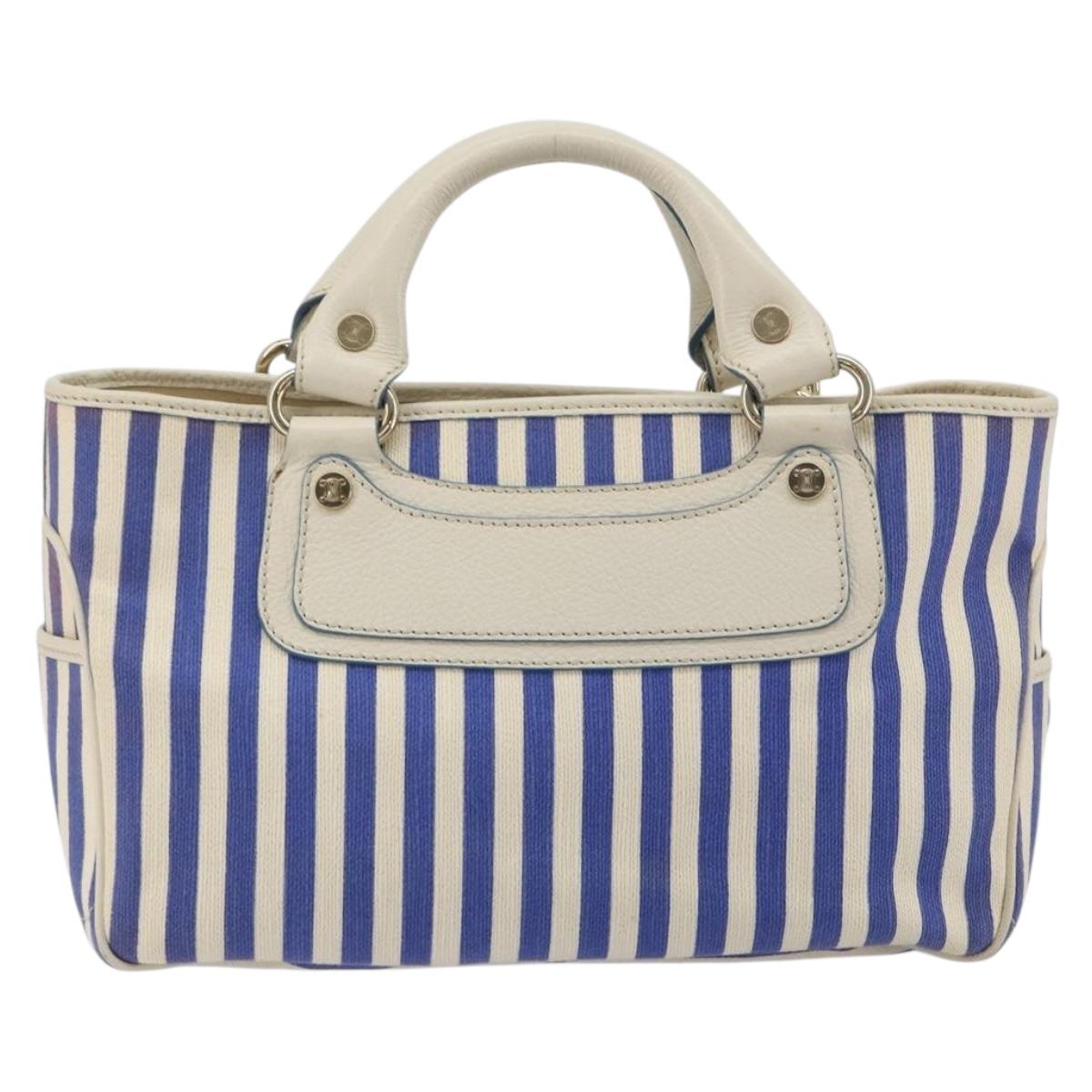 CELINE Boogie Bag Canvas Navy Gold Tone Auth 198642A