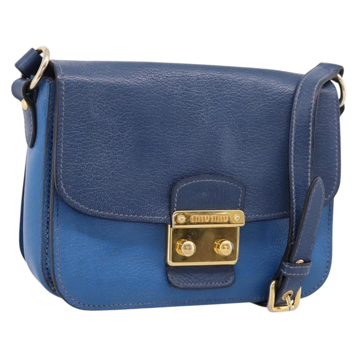 Miu Miu Shoulder Bag Leather Navy Gold Tone Auth 198643A