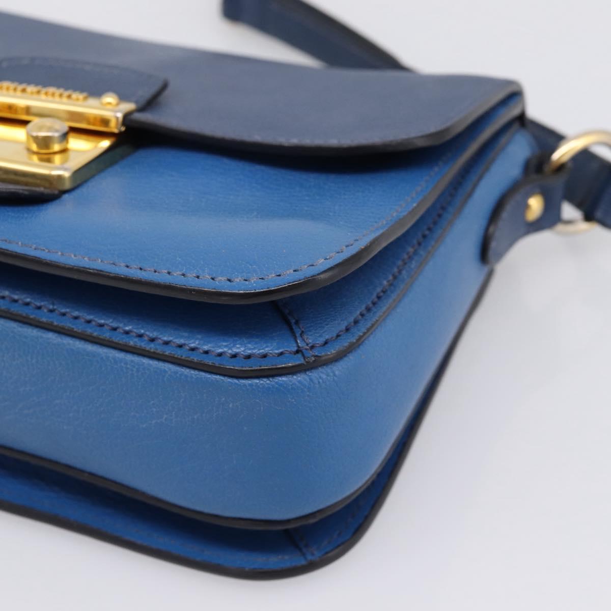 Miu Miu Shoulder Bag Leather Navy Gold Tone Auth 198643A