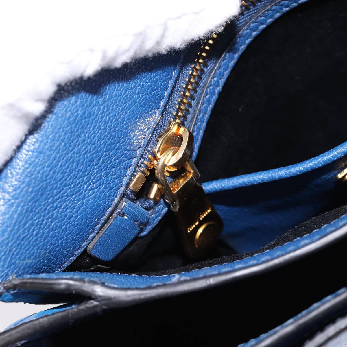 Miu Miu Shoulder Bag Leather Navy Gold Tone Auth 198643A