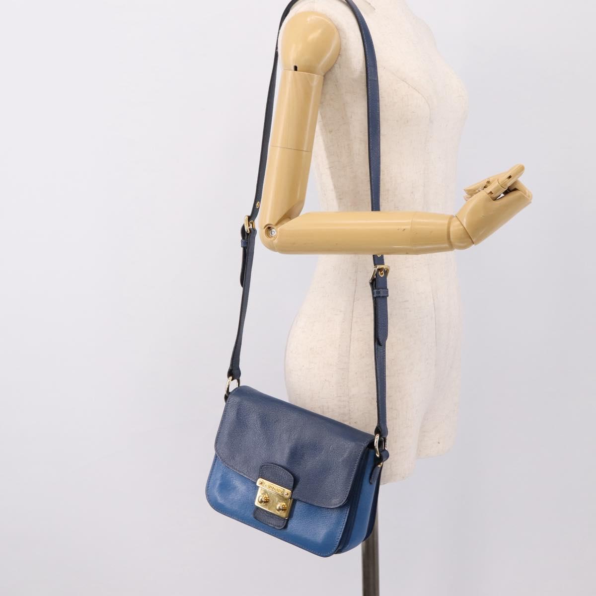 Miu Miu Shoulder Bag Leather Navy Gold Tone Auth 198643A