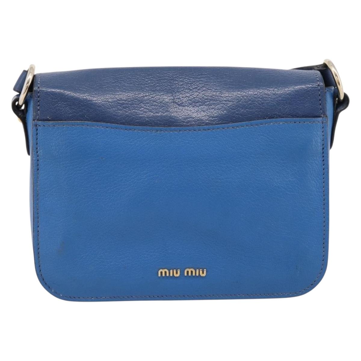 Miu Miu Shoulder Bag Leather Navy Gold Tone Auth 198643A