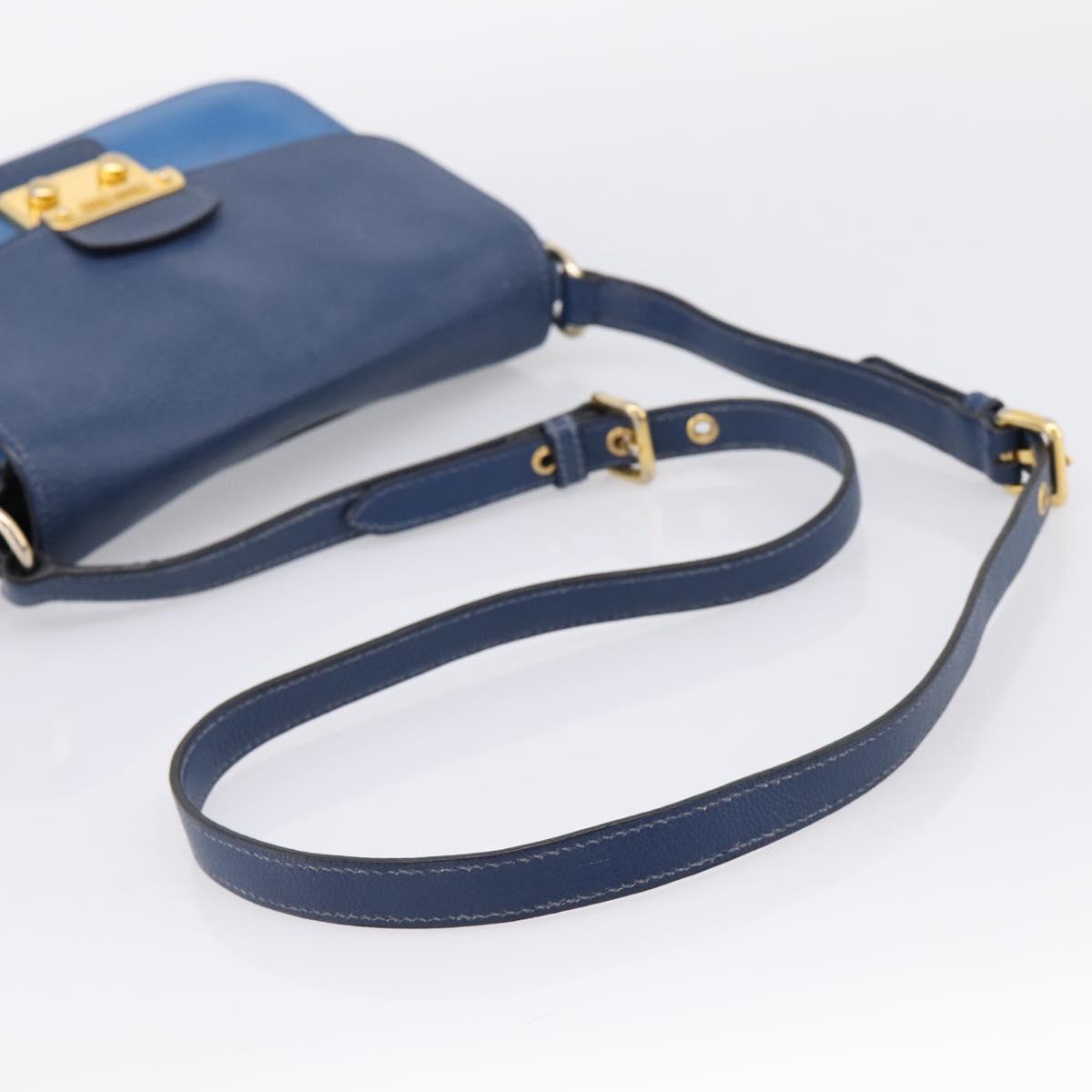 Miu Miu Shoulder Bag Leather Navy Gold Tone Auth 198643A