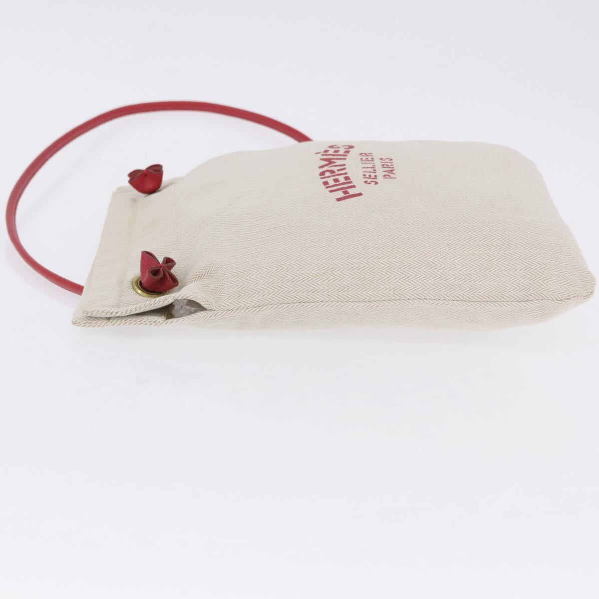 HERMES Aline PM Shoulder Bag Canvas Beige Red Auth 198647A