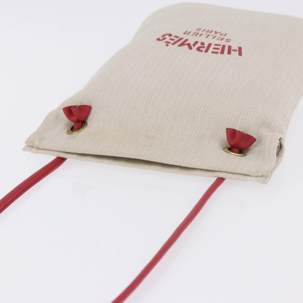 HERMES Aline PM Shoulder Bag Canvas Beige Red Auth 198647A