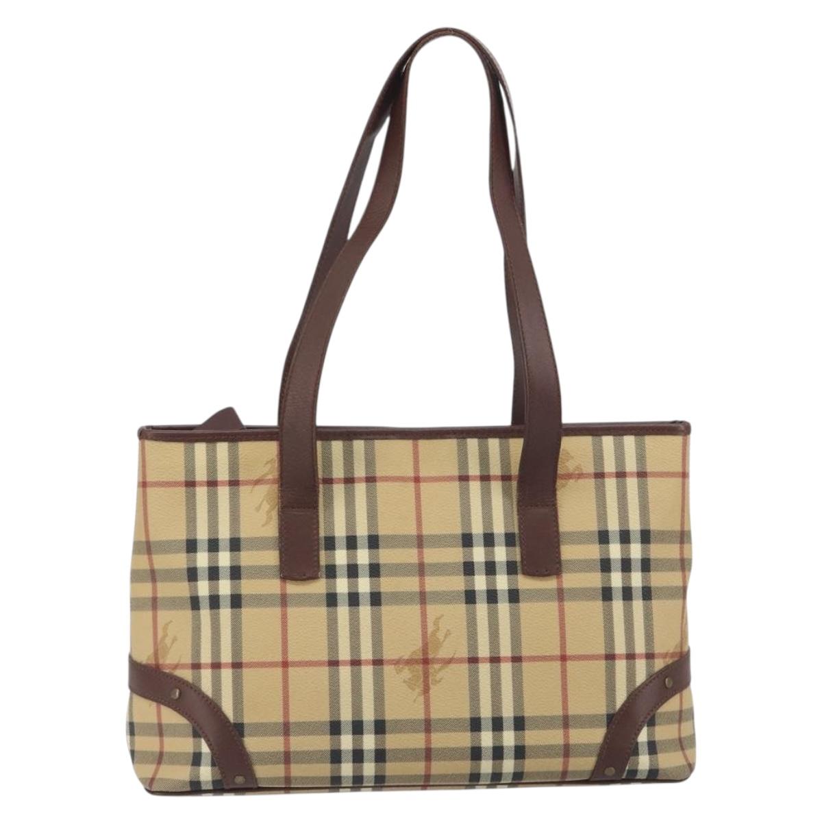 BURBERRY Nova Check Tote Bag PVC Leather Beige Brown Auth 198649A