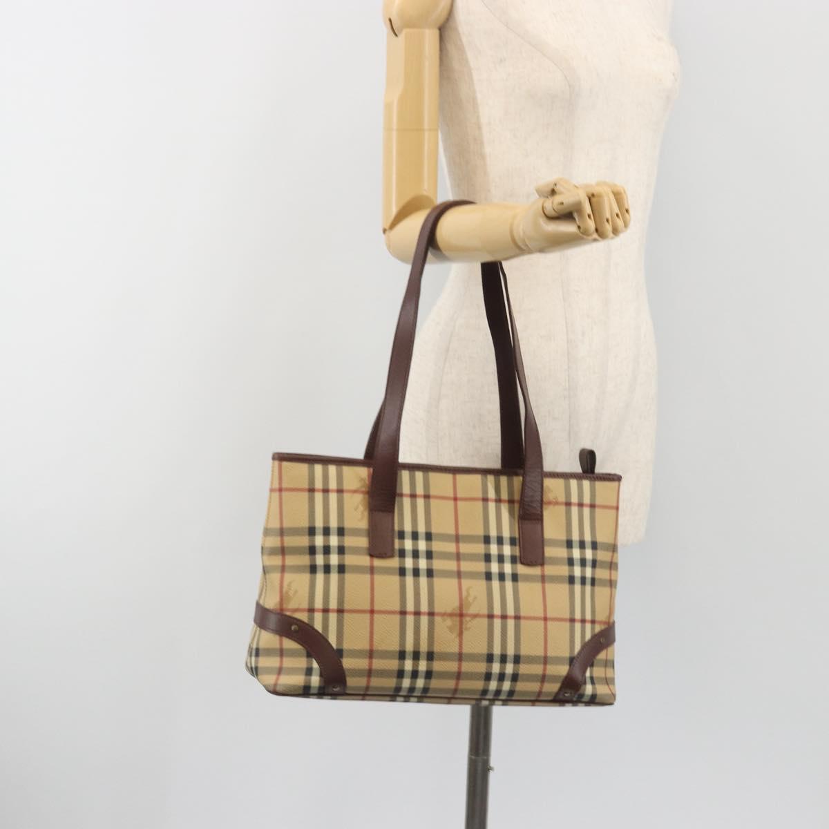 BURBERRY Nova Check Tote Bag PVC Leather Beige Brown Auth 198649A