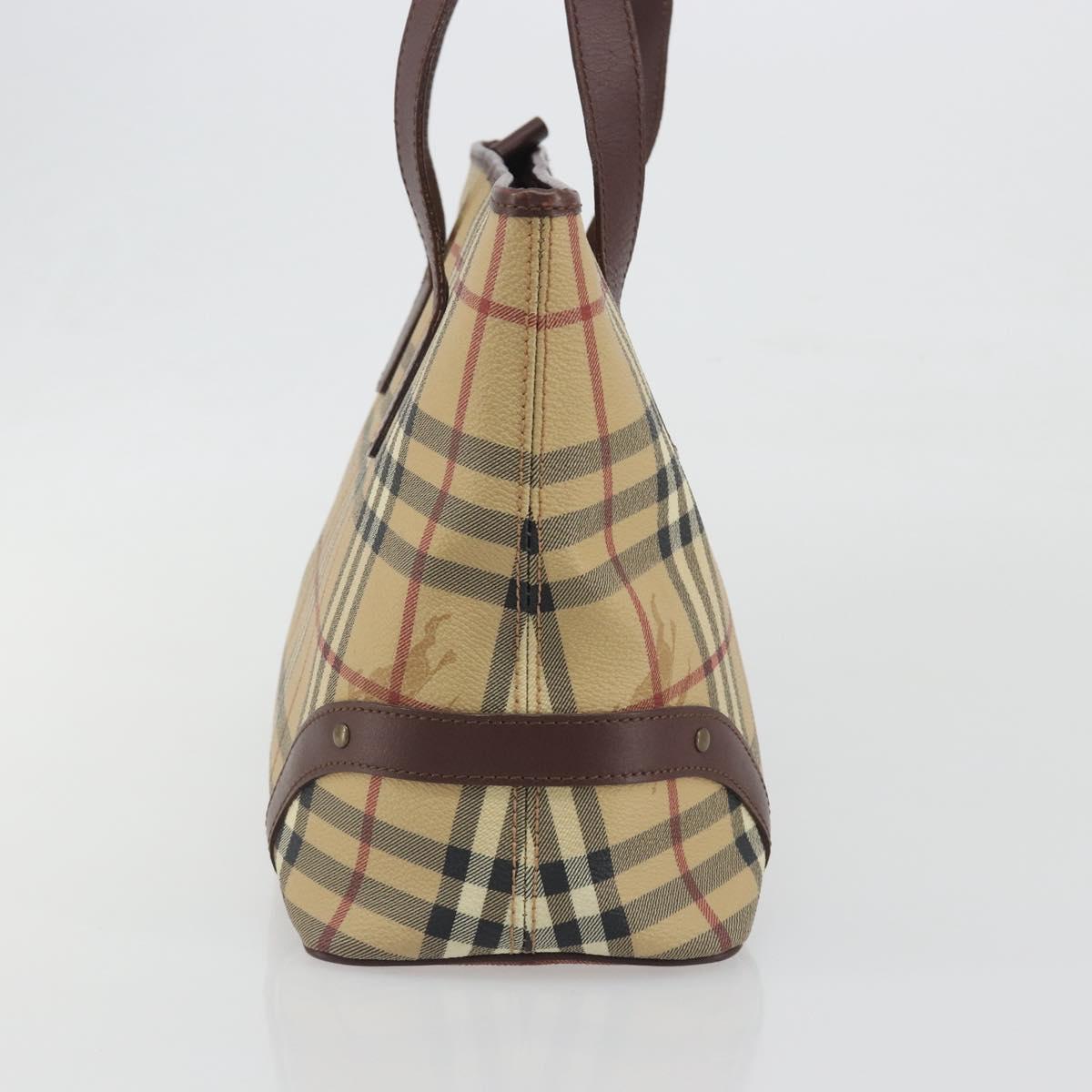 BURBERRY Nova Check Tote Bag PVC Leather Beige Brown Auth 198649A