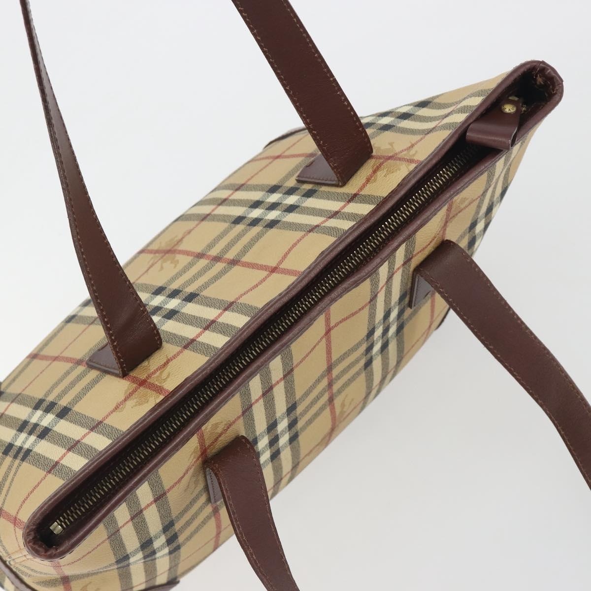 BURBERRY Nova Check Tote Bag PVC Leather Beige Brown Auth 198649A