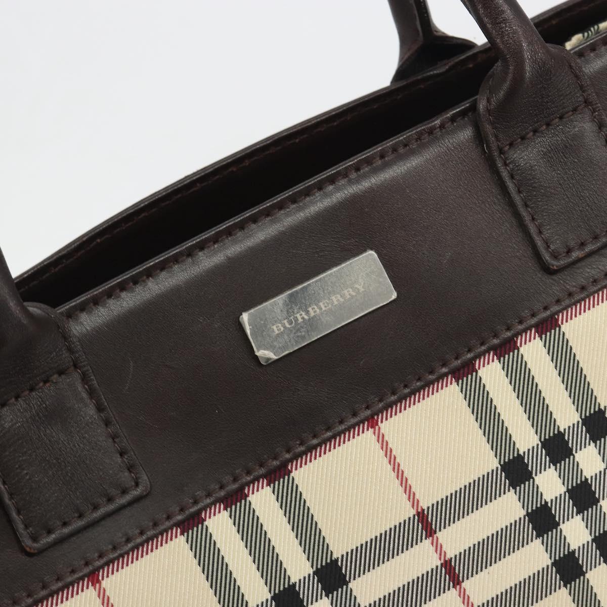 BURBERRY Nova Check Hand Bag Canvas Beige Silver Auth 198650