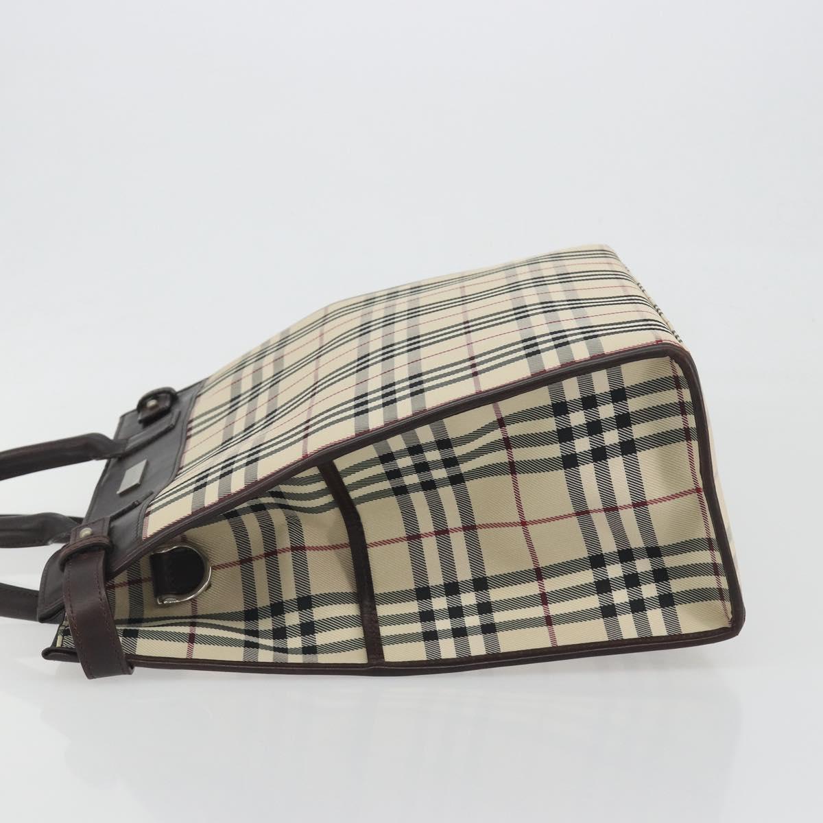 BURBERRY Nova Check Hand Bag Canvas Beige Silver Auth 198650
