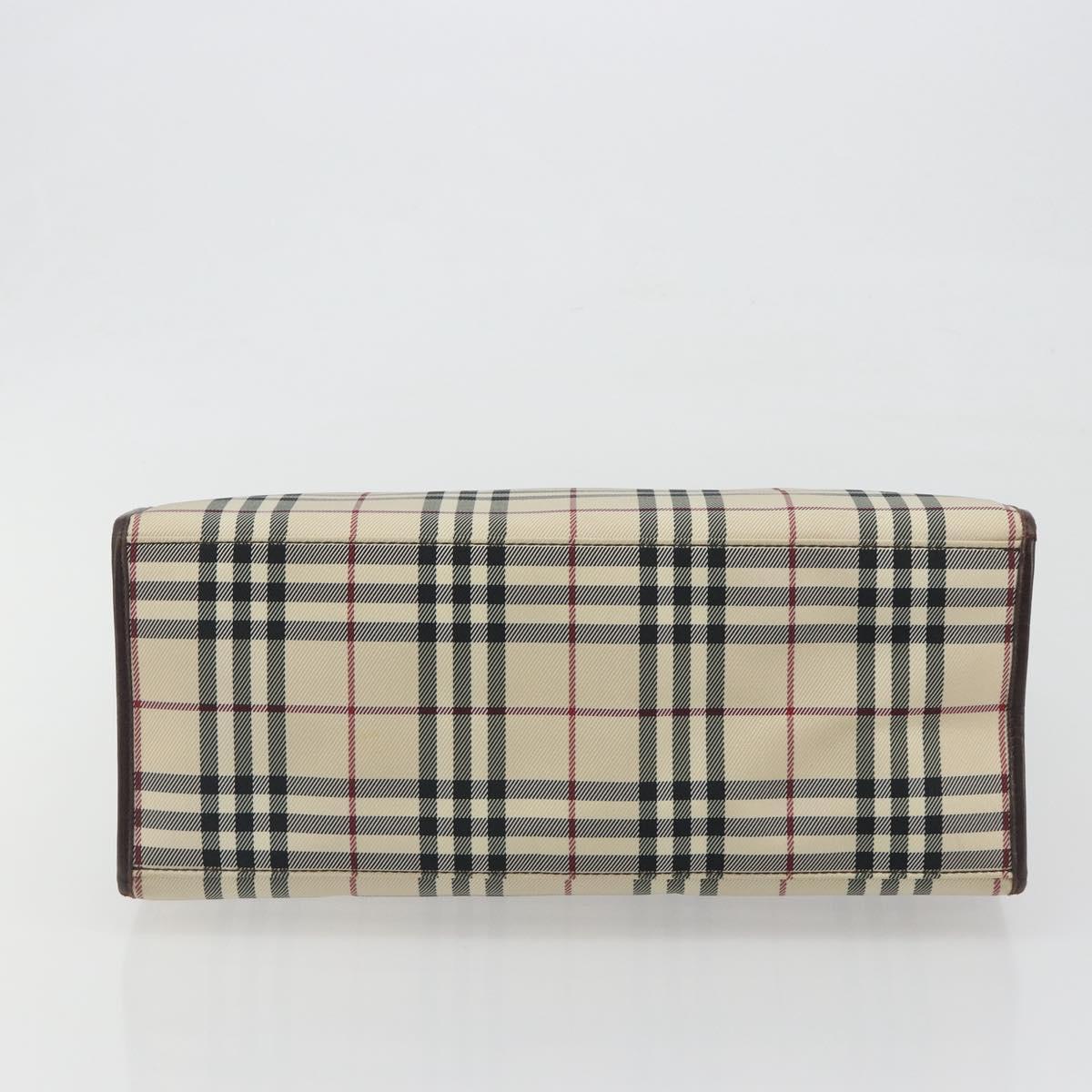 BURBERRY Nova Check Hand Bag Canvas Beige Silver Auth 198650
