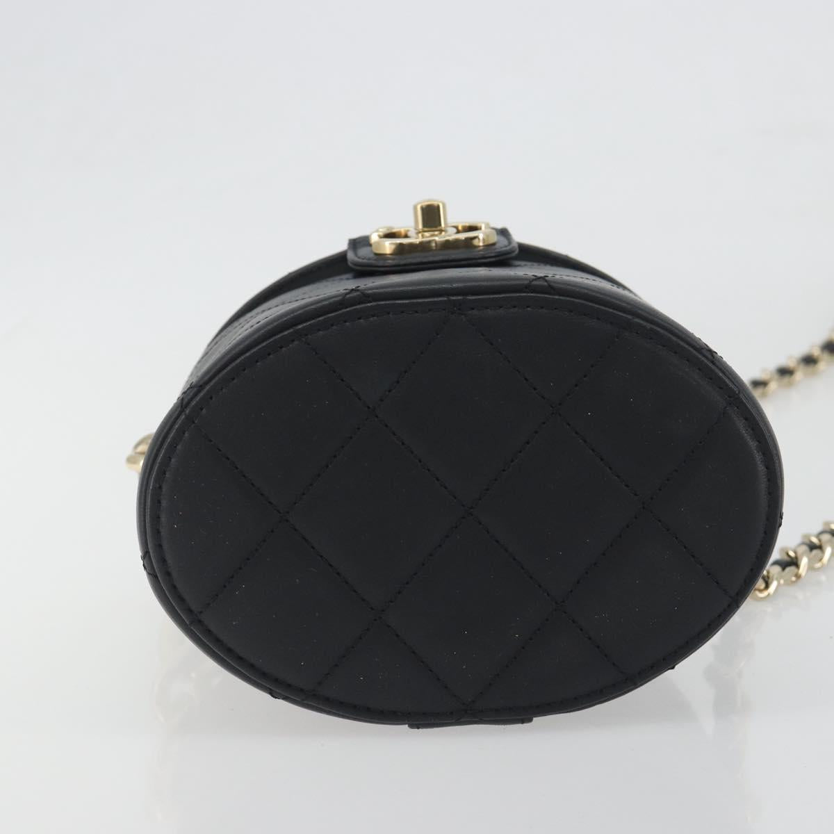 CHANEL Matelasse Chain Shoulder Vanity Bag Lamb Skin Black CC Auth 198651SAM