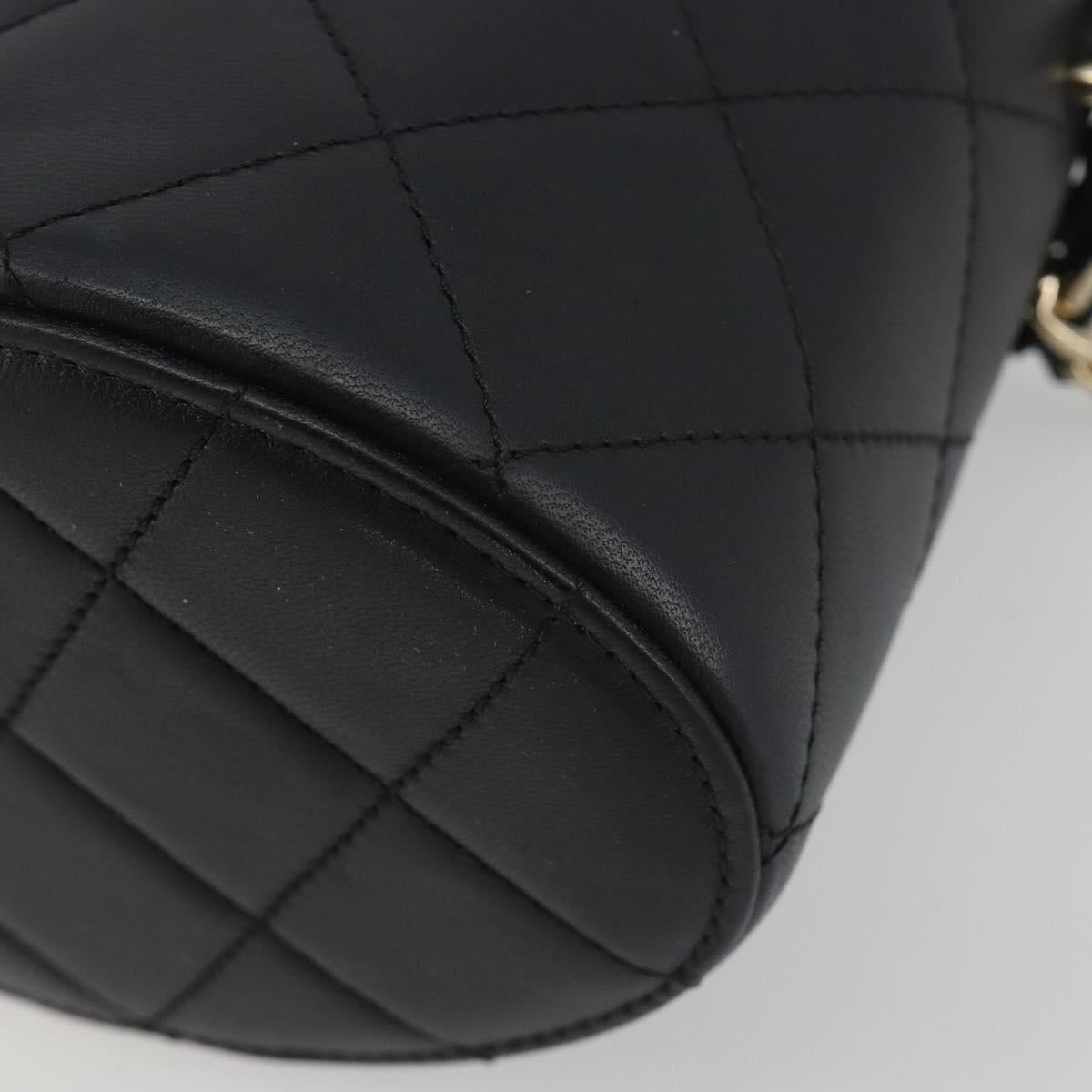 CHANEL Matelasse Chain Shoulder Vanity Bag Lamb Skin Black CC Auth 198651SAM