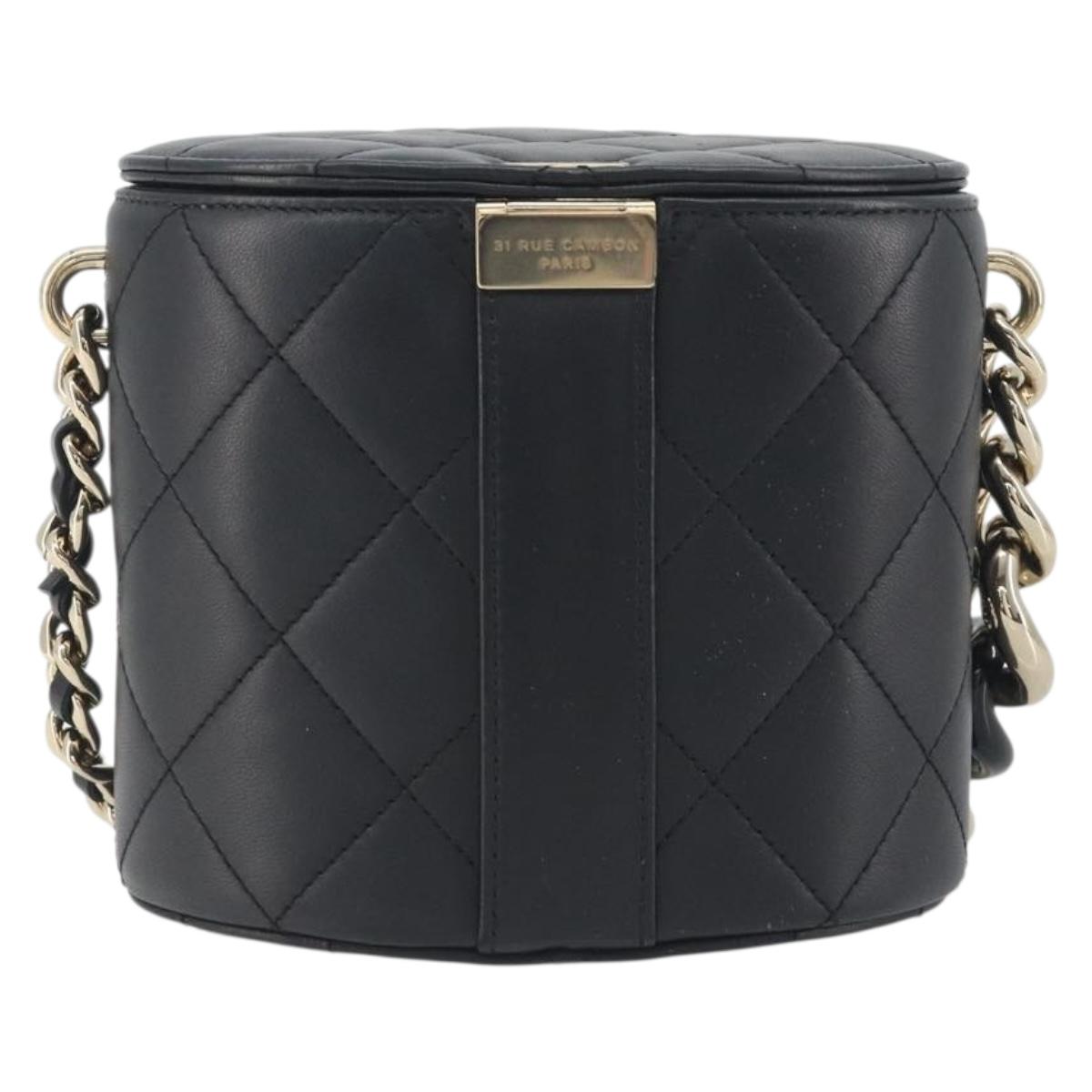 CHANEL Matelasse Chain Shoulder Vanity Bag Lamb Skin Black CC Auth 198651SAM