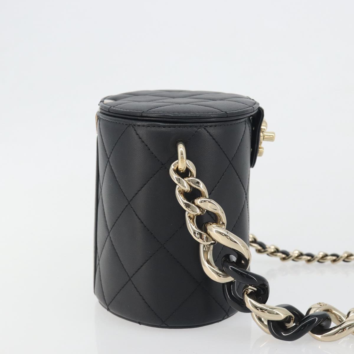CHANEL Matelasse Chain Shoulder Vanity Bag Lamb Skin Black CC Auth 198651SAM