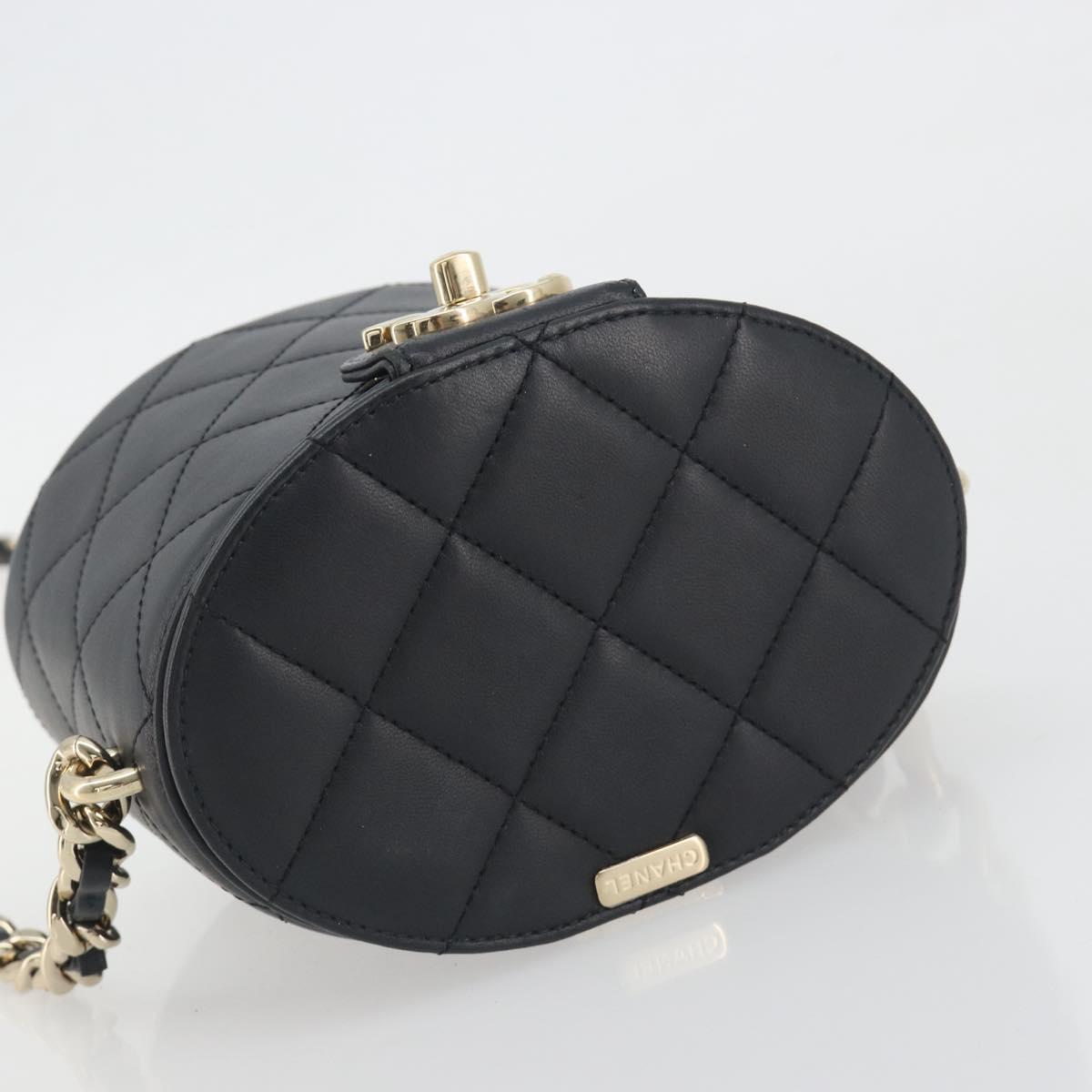 CHANEL Matelasse Chain Shoulder Vanity Bag Lamb Skin Black CC Auth 198651SAM