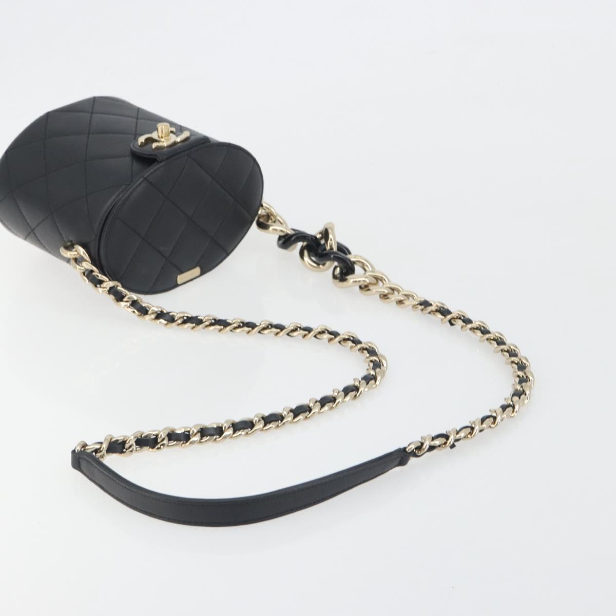 CHANEL Matelasse Chain Shoulder Vanity Bag Lamb Skin Black CC Auth 198651SAM