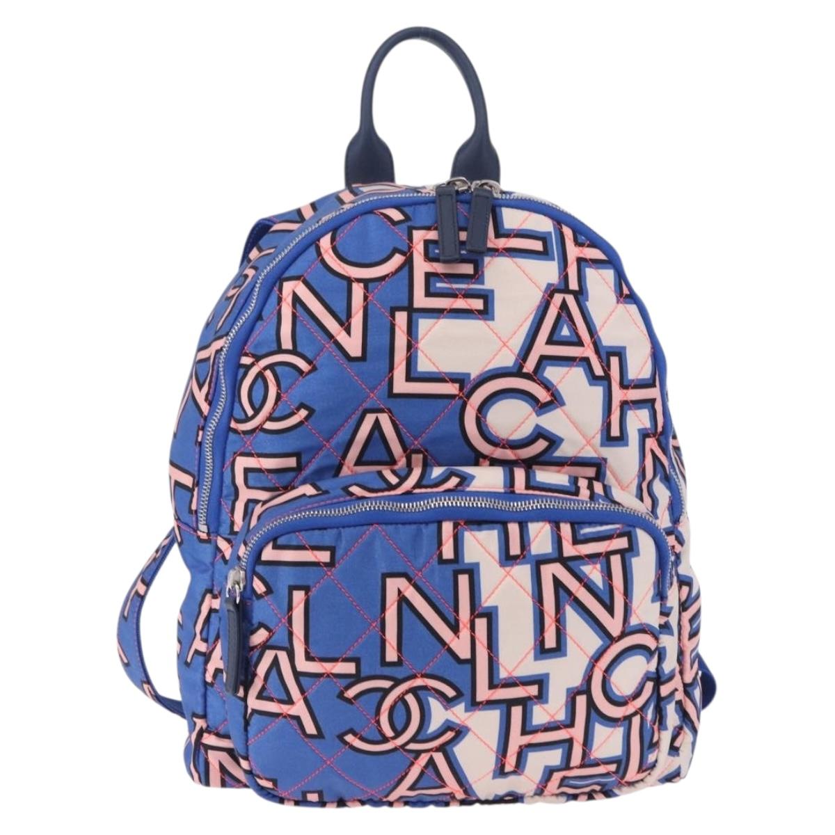 CHANEL Matelasse Backpack Nylon Blue Silver CC Auth 198652M