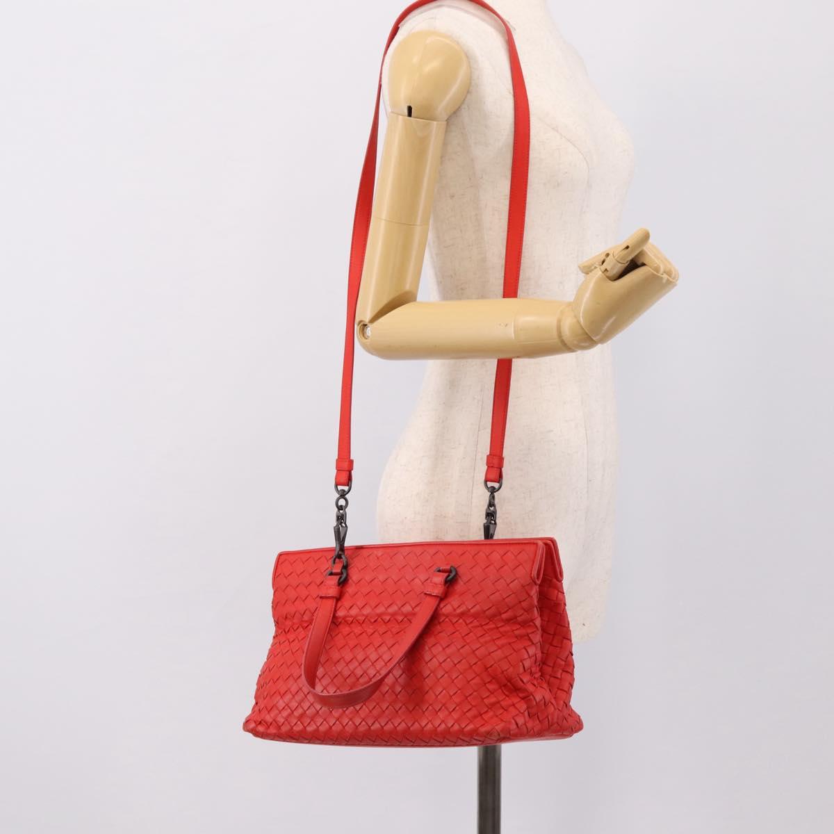 BOTTEGA VENETA INTRECCIATO Hand Bag 2way Red Auth 198653A