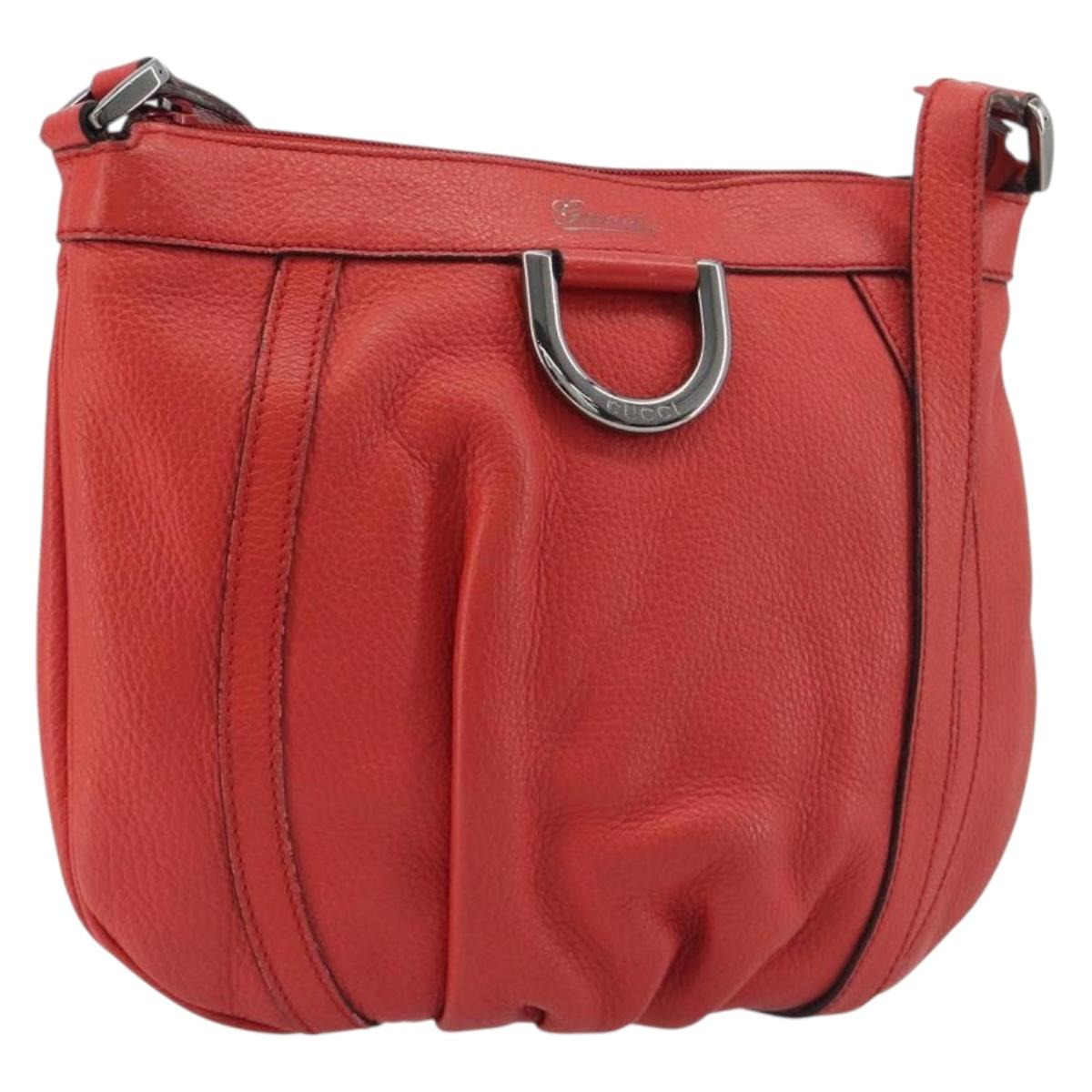 GUCCI Abbey Shoulder Bag Leather Outlet Red Silver 265691 Auth 198654