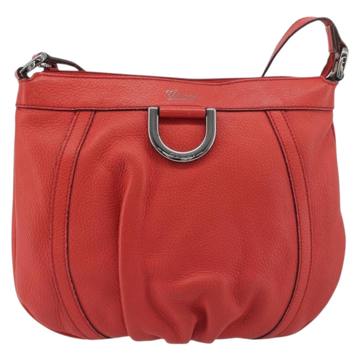 GUCCI Abbey Shoulder Bag Leather Outlet Red Silver 265691 Auth 198654