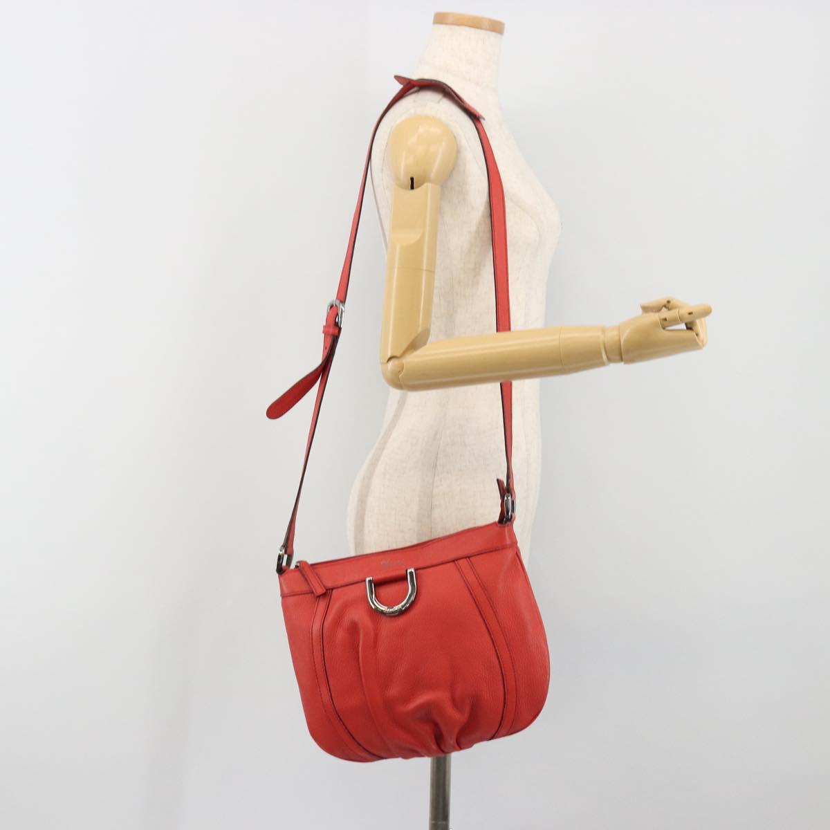 GUCCI Abbey Shoulder Bag Leather Outlet Red Silver 265691 Auth 198654