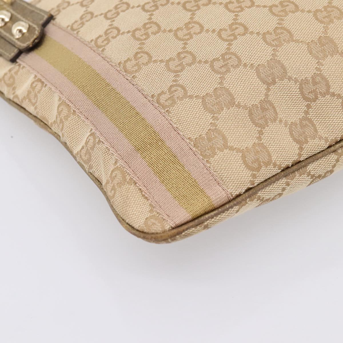 GUCCI GG Canvas Sherry Line Shoulder Bag Beige Gold Tone 144388 Auth 198655