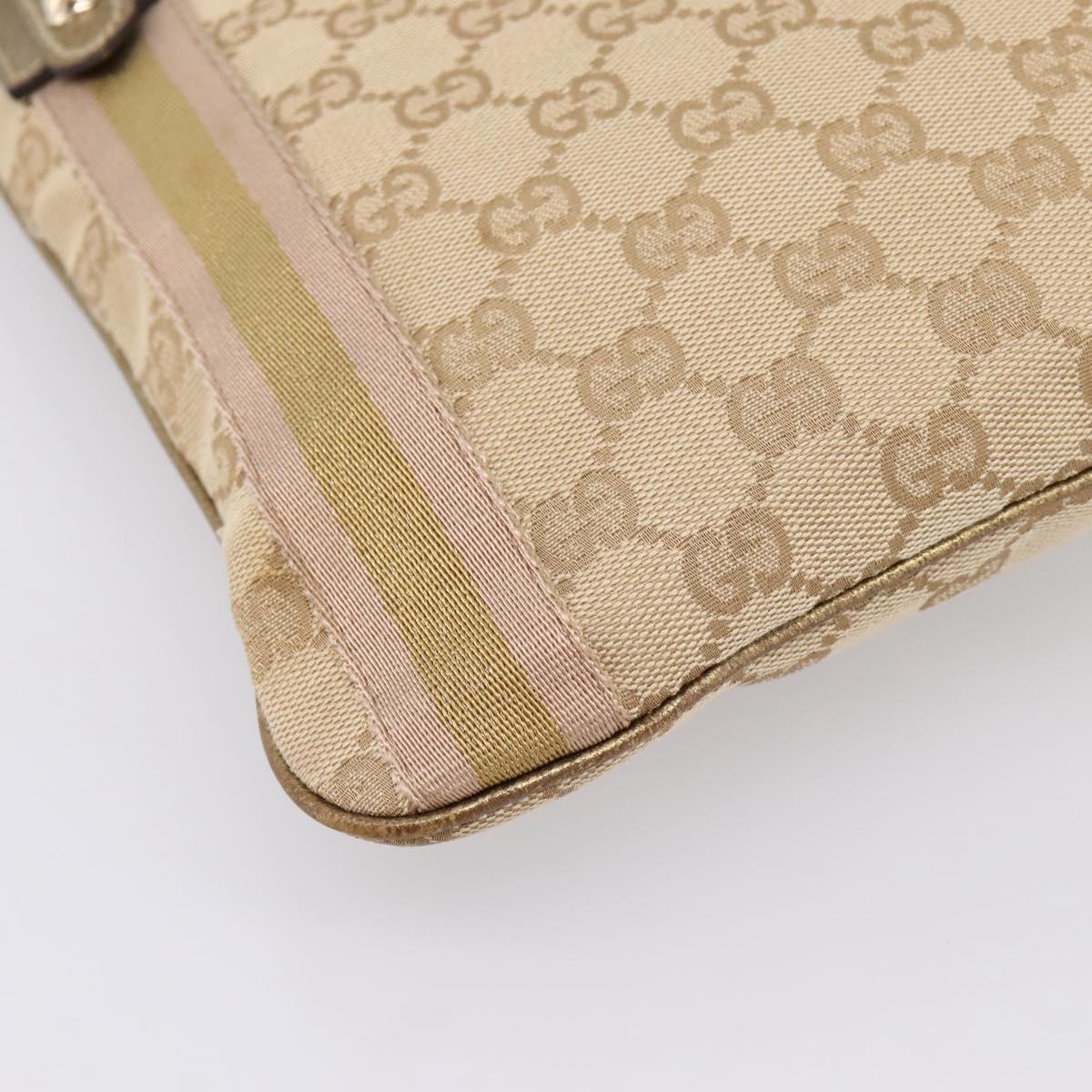 GUCCI GG Canvas Sherry Line Shoulder Bag Beige Gold Tone 144388 Auth 198655