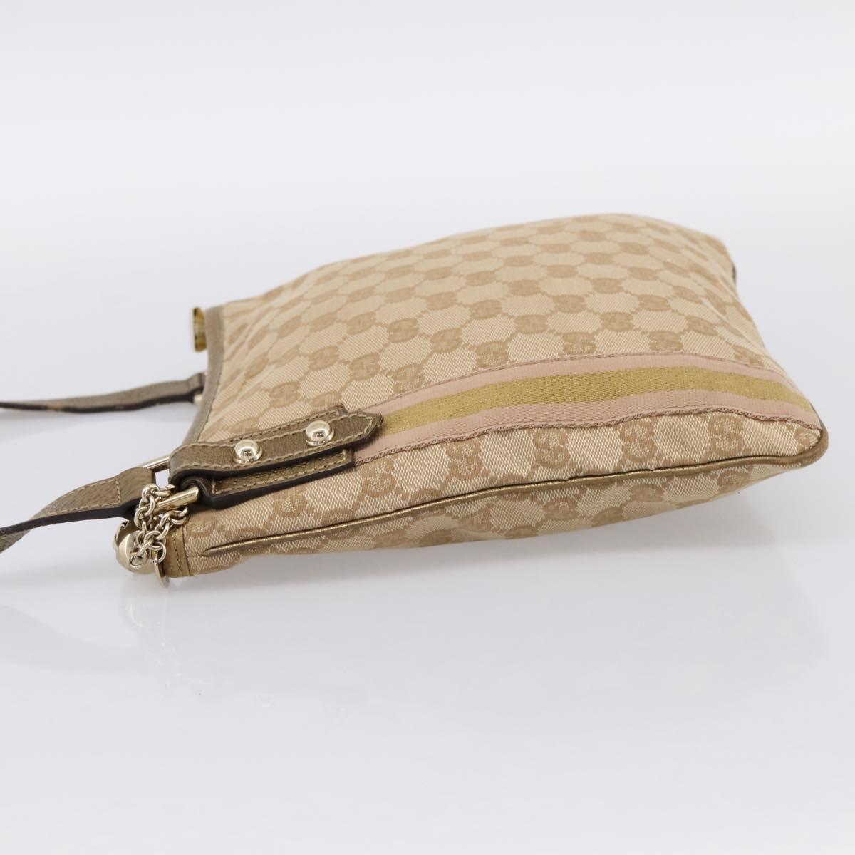 GUCCI GG Canvas Sherry Line Shoulder Bag Beige Gold Tone 144388 Auth 198655